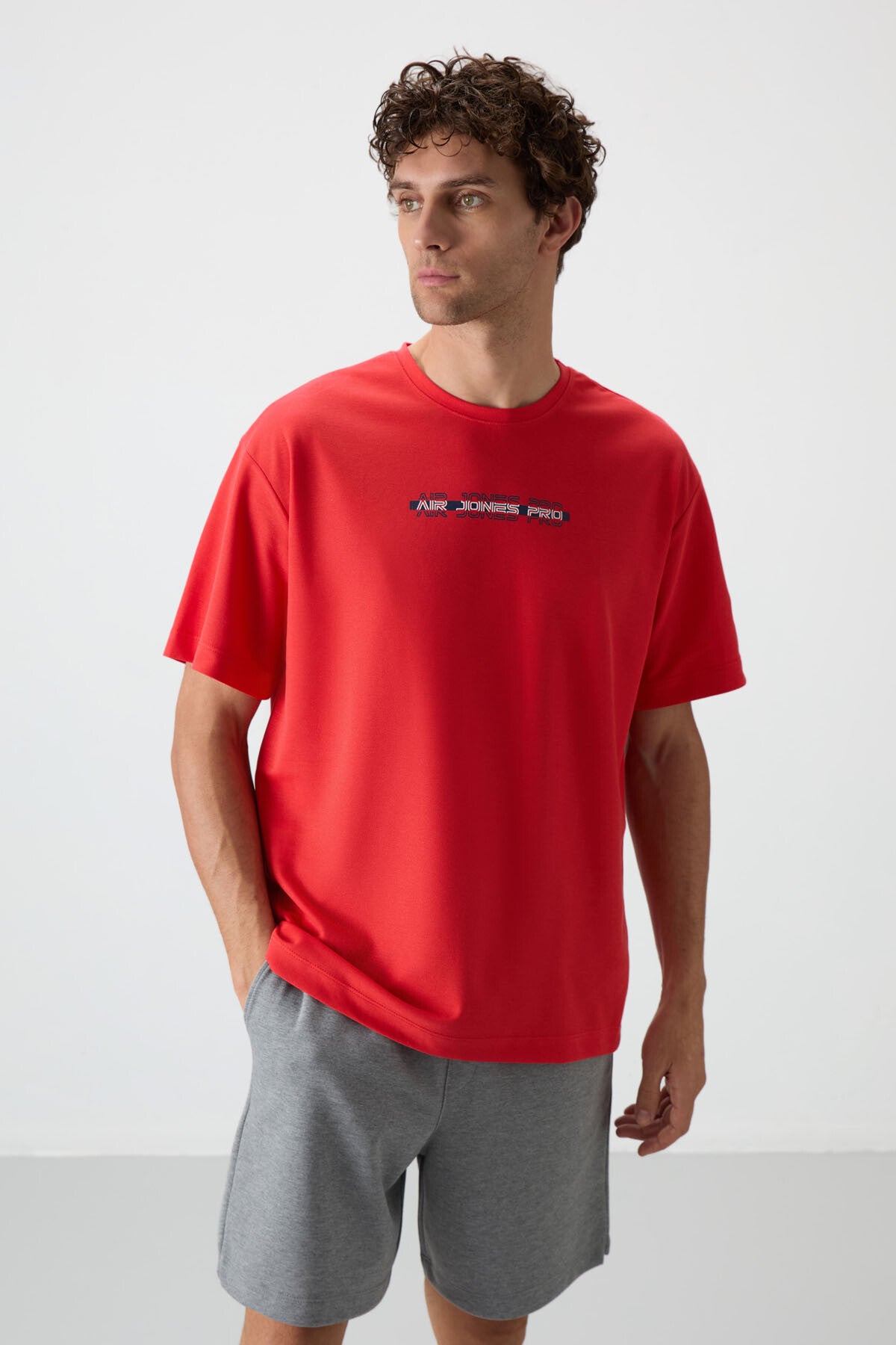 Image of Fiesta Pamuklu Kalın Yüzeyi Dokulu Oversize Fit  Baskılı Erkek T-Shirt - 88365