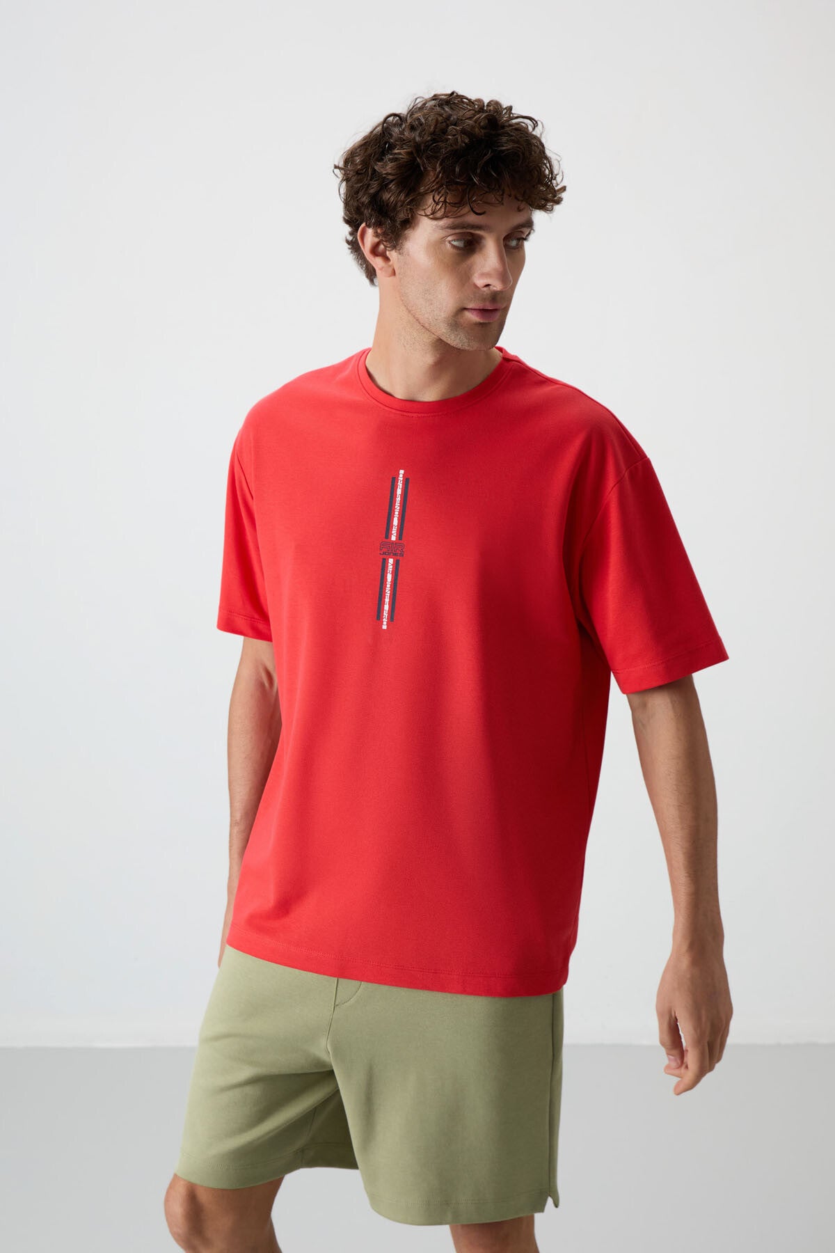 Image of Fiesta Pamuklu Kalın Yüzeyi Dokulu Oversize Fit  Baskılı Erkek T-Shirt - 88366