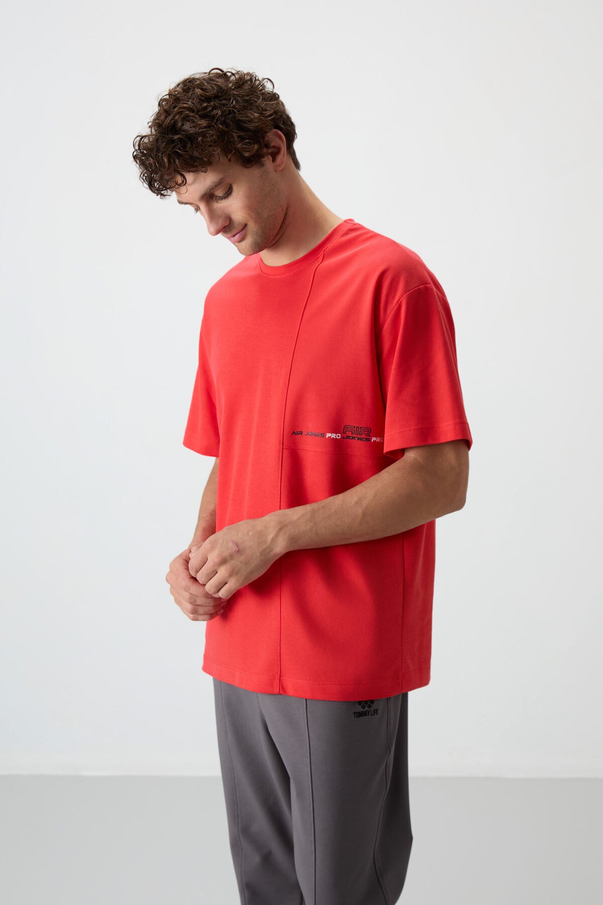 Image of Fiesta Pamuklu Kalın Yüzeyi Dokulu Oversize Fit  Baskılı Erkek T-Shirt - 88370