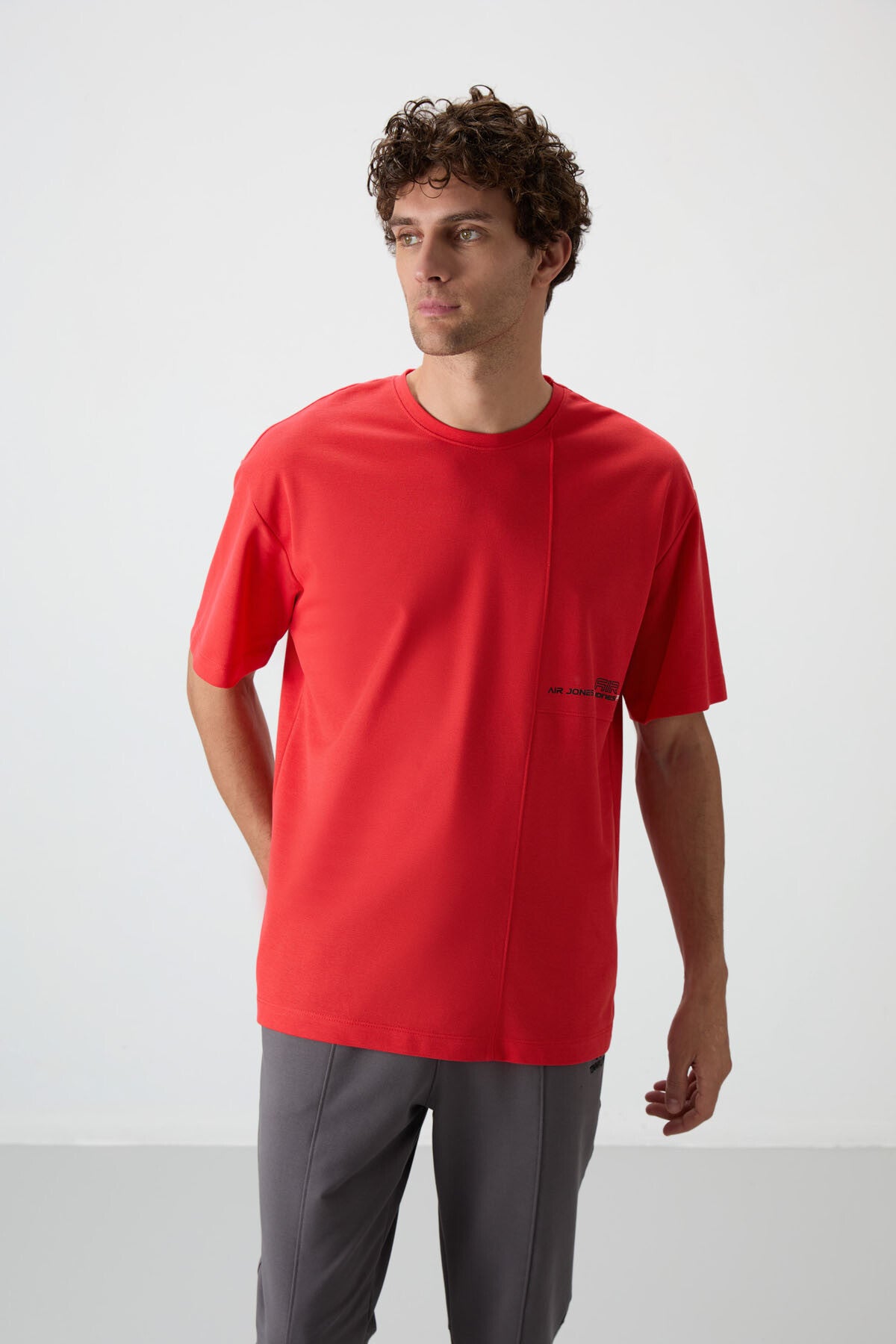 Image of Fiesta Pamuklu Kalın Yüzeyi Dokulu Oversize Fit  Baskılı Erkek T-Shirt - 88370