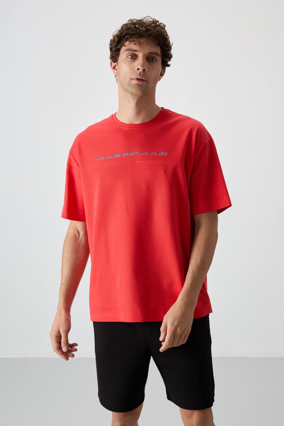 Image of Fiesta Pamuklu Kalın Yüzeyi Dokulu Oversize Fit  Baskılı Erkek T-Shirt - 88371