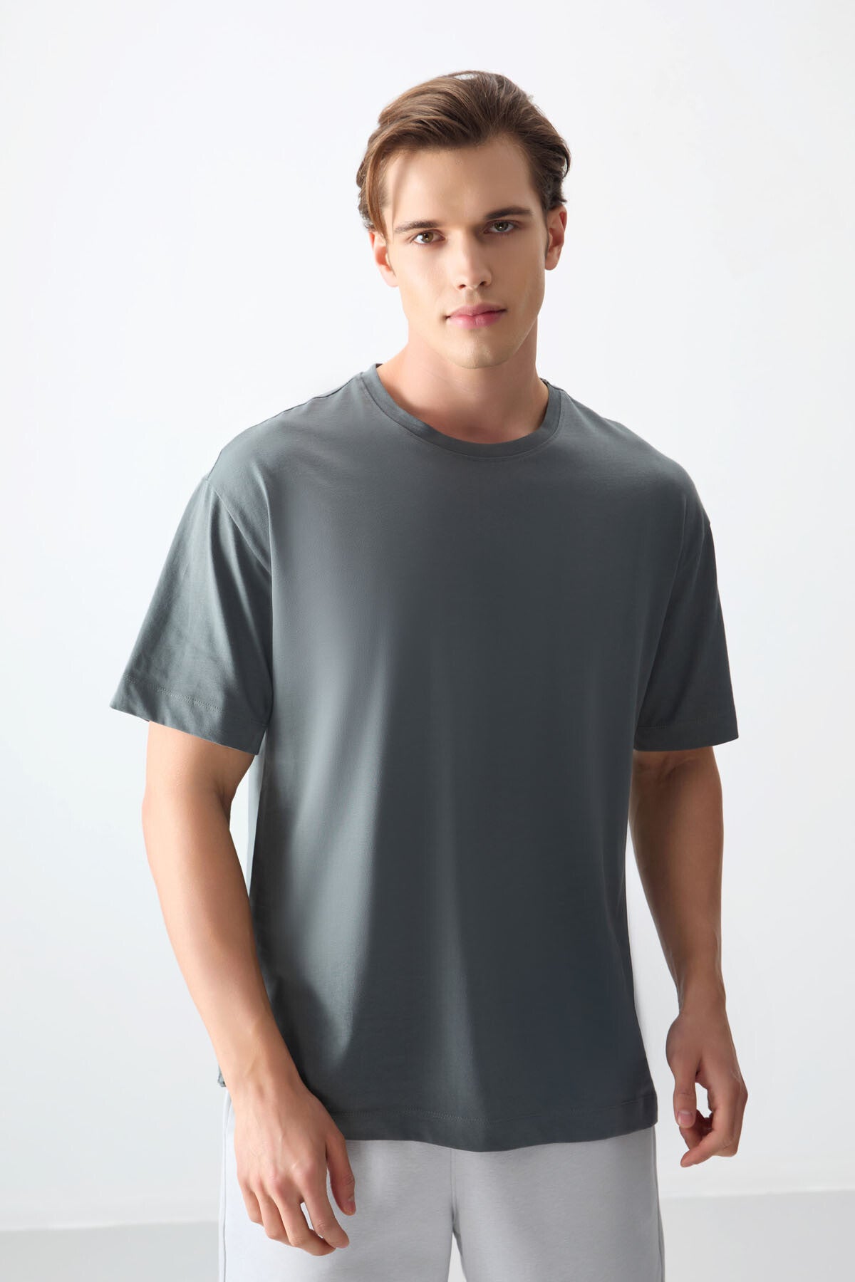Image of Haki %100 Pamuk Kalın Yumuşak Dokulu Oversize Fit Basic Erkek T-Shirt - 88353