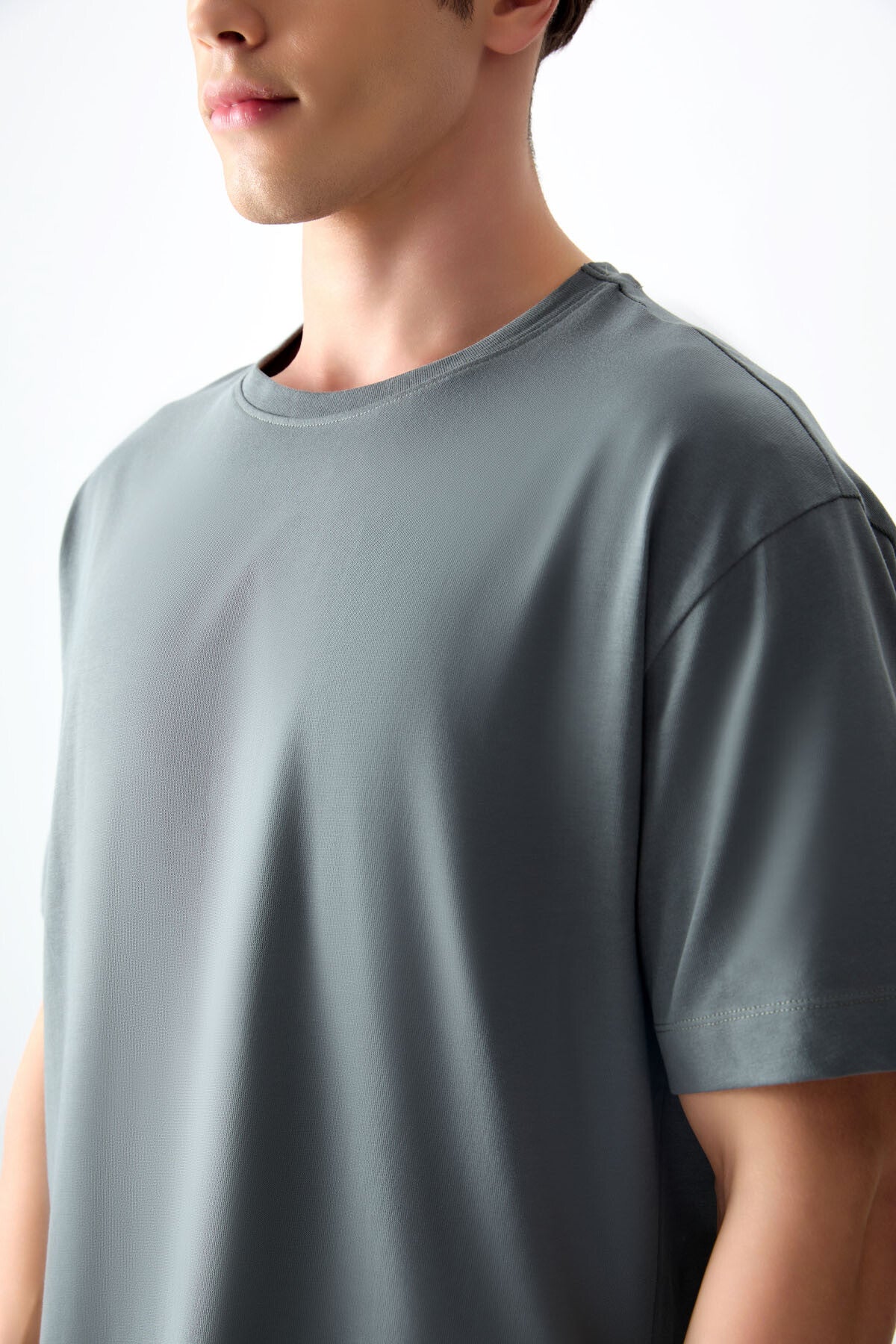 Image of Haki %100 Pamuk Kalın Yumuşak Dokulu Oversize Fit Basic Erkek T-Shirt - 88353