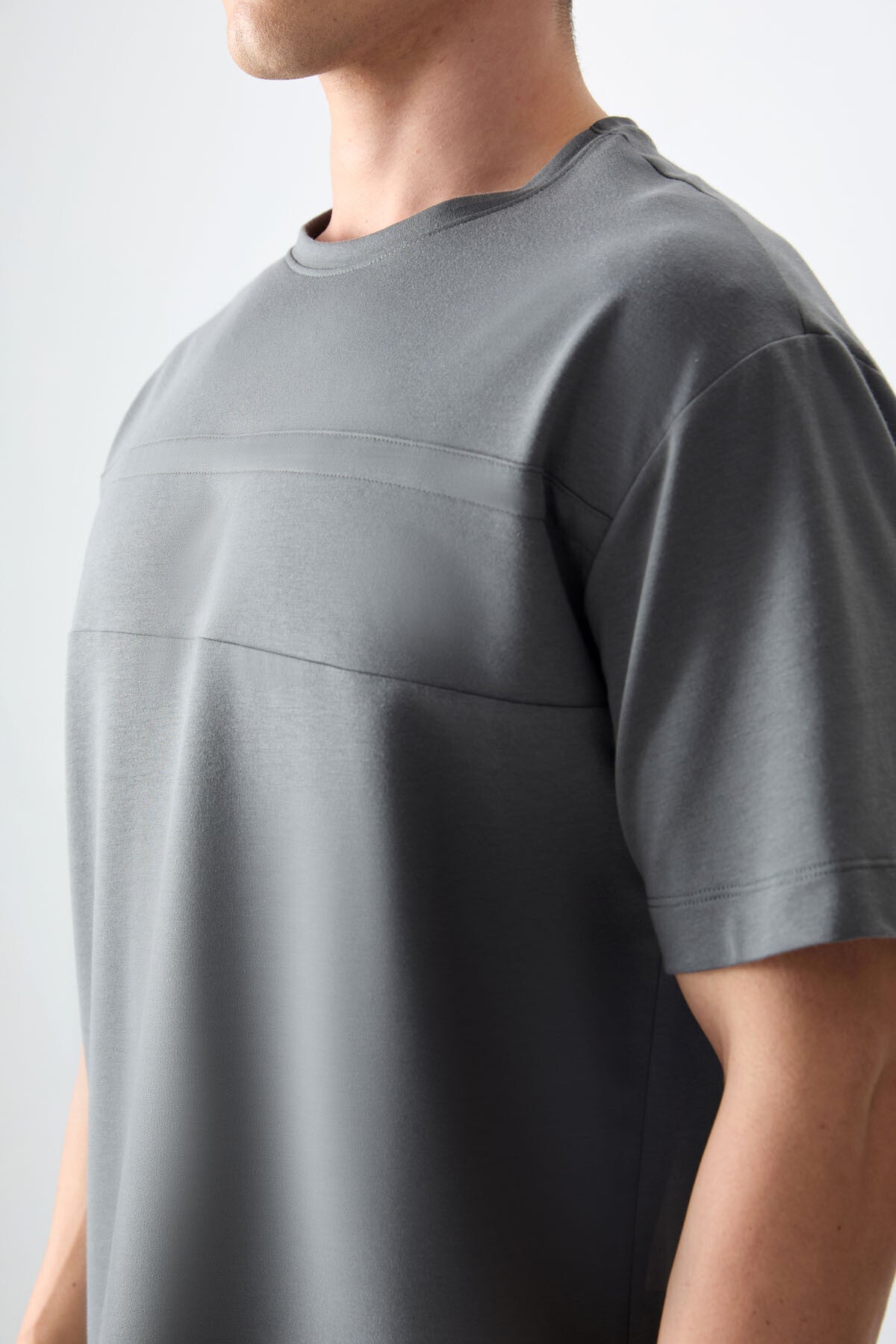 Image of Haki Pamuklu Kalın Yumuşak Dokulu Oversize Fit Basic Erkek T-Shirt - 88378