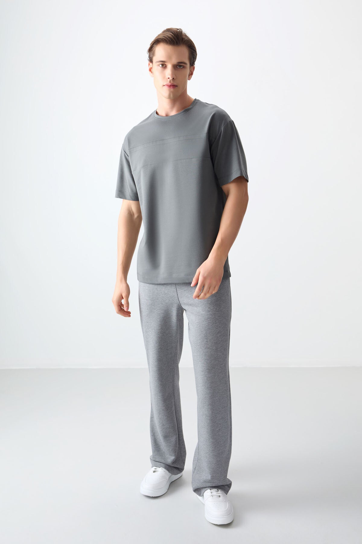 Image of Haki Pamuklu Kalın Yumuşak Dokulu Oversize Fit Basic Erkek T-Shirt - 88378