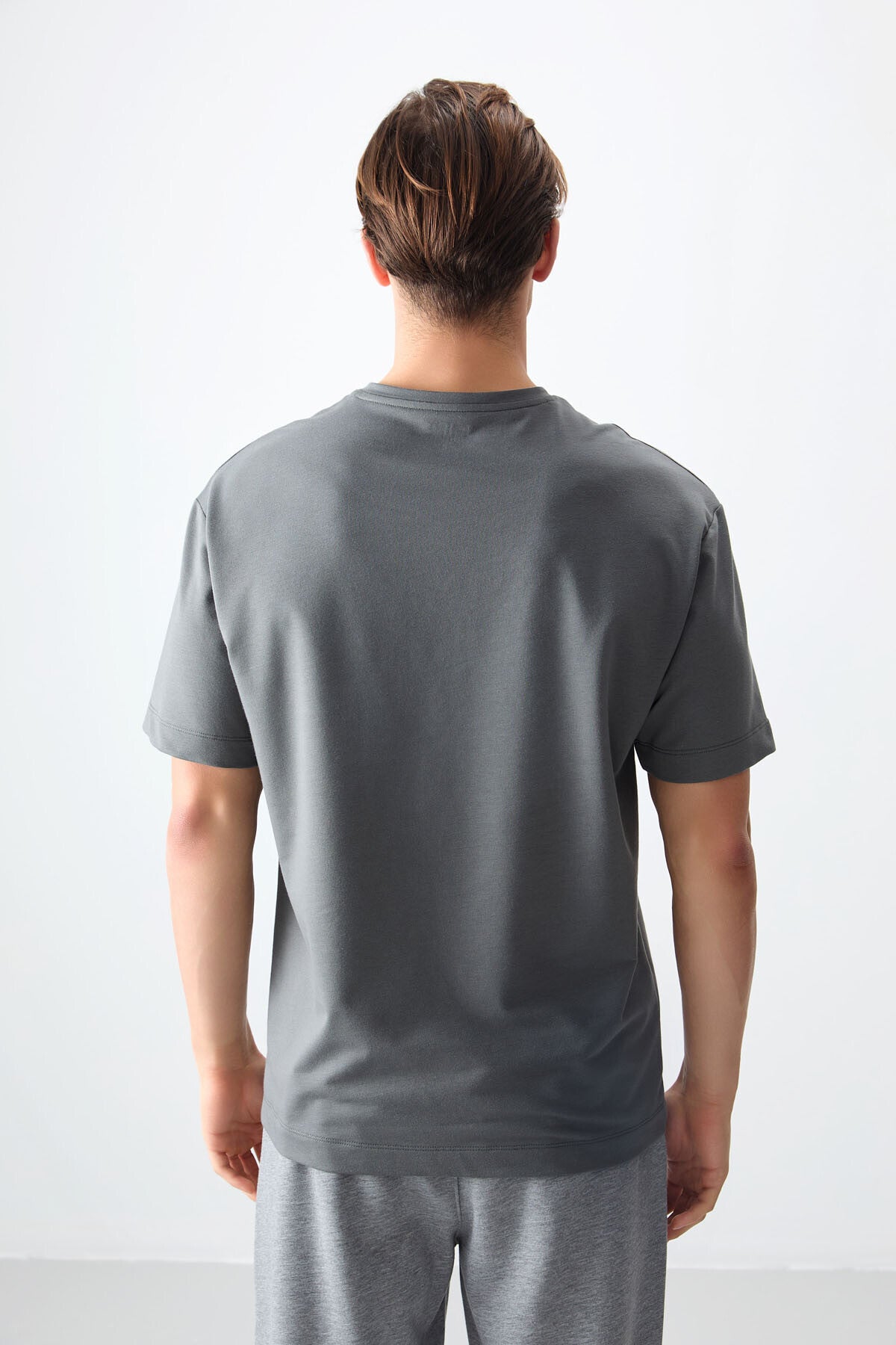 Image of Haki Pamuklu Kalın Yumuşak Dokulu Oversize Fit Basic Erkek T-Shirt - 88378
