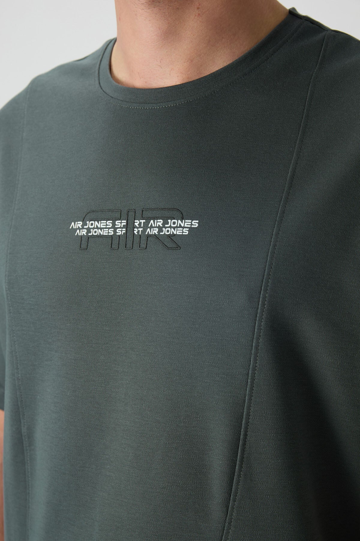 Image of Haki Pamuklu Kalın Yüzeyi Dokulu Oversize Fit  Baskılı Erkek T-Shirt - 88372