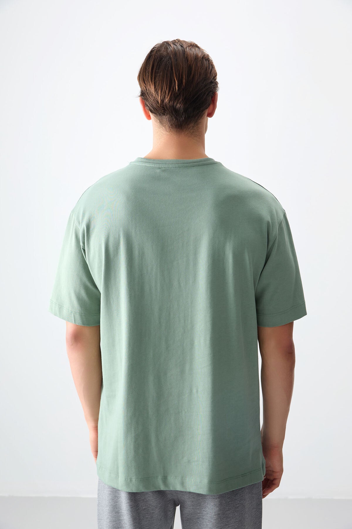 Image of Açık Yeşil %100 Pamuk Kalın Yumuşak Dokulu Oversize Fit Baskılı Erkek T-Shirt - 88355