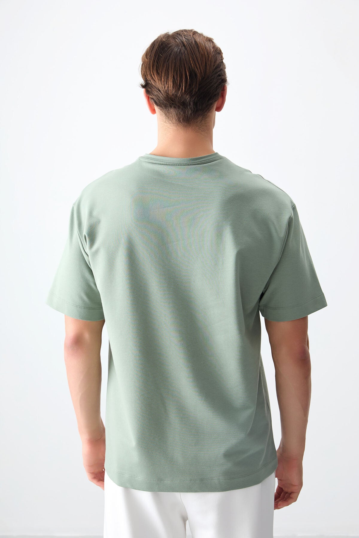 Image of Açık Yeşil Pamuklu Kalın Yumuşak Dokulu Oversize Fit Basic Erkek T-Shirt - 88377