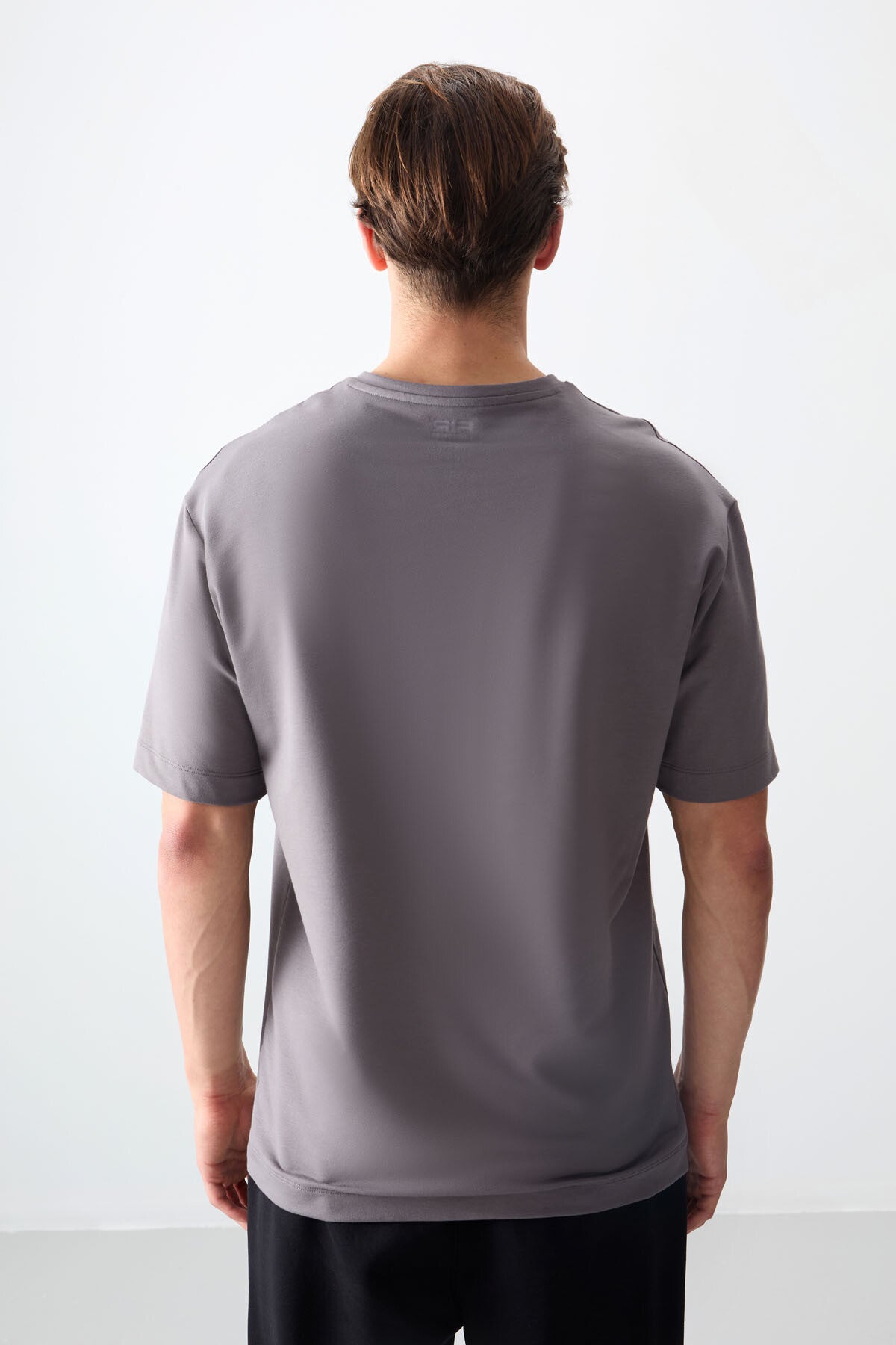 Image of Tricou bărbătesc gri închis, gros, texturat, croială supradimensionată, din bumbac - 88378