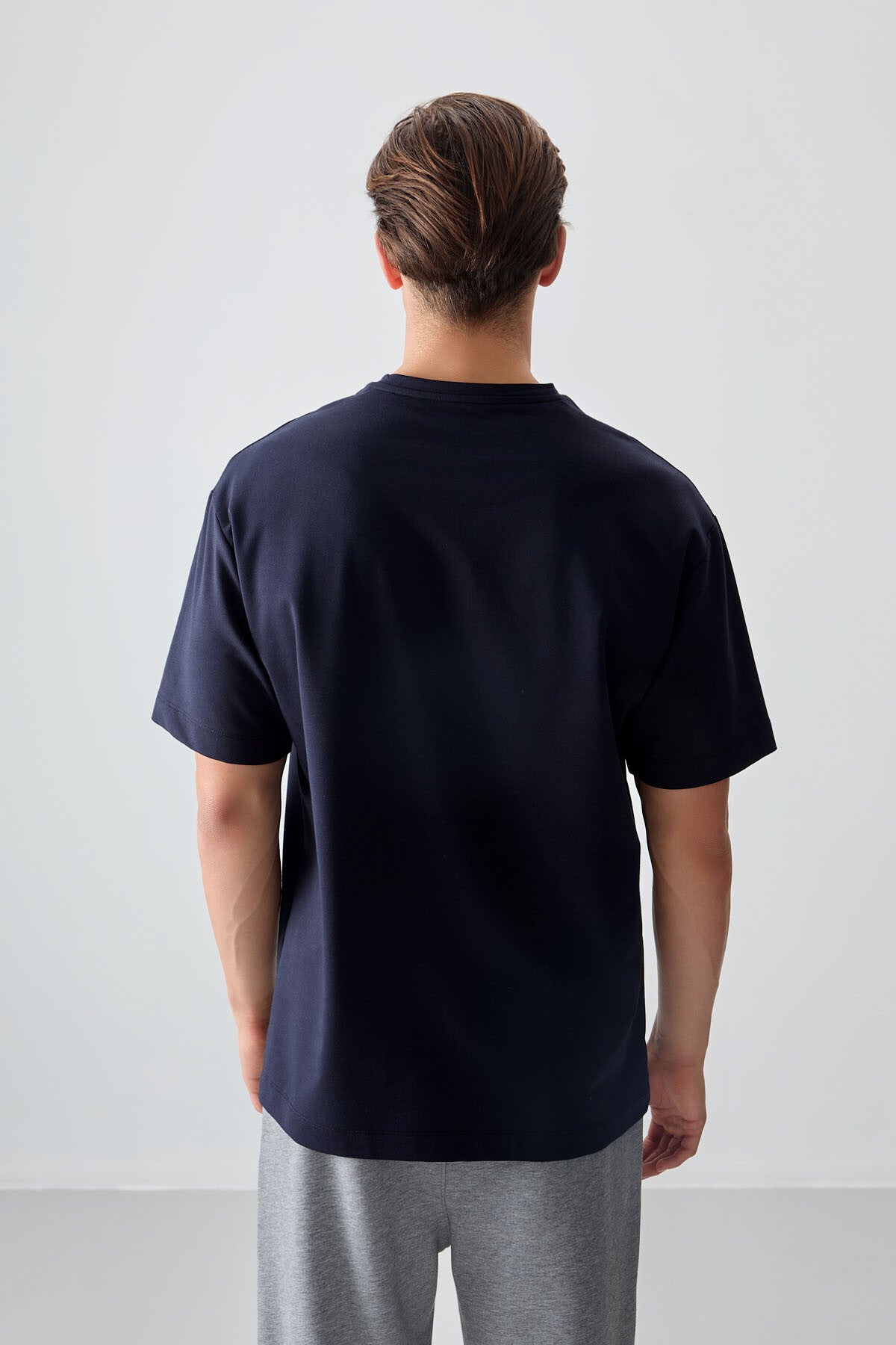 Image of Lacivert Pamuklu Kalın Yumuşak Dokulu Oversize Fit Basic Erkek T-Shirt - 88377