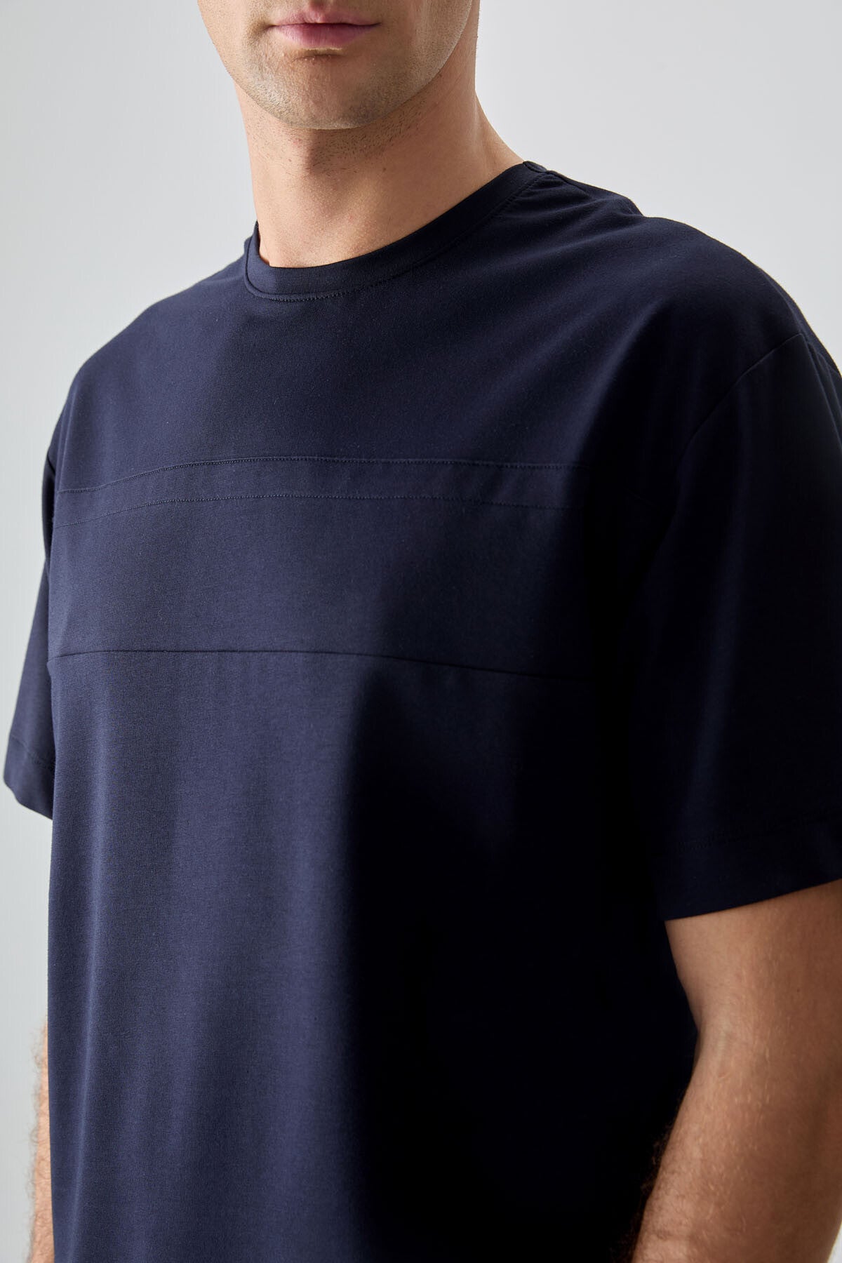 Image of Lacivert Pamuklu Kalın Yumuşak Dokulu Oversize Fit Basic Erkek T-Shirt - 88378