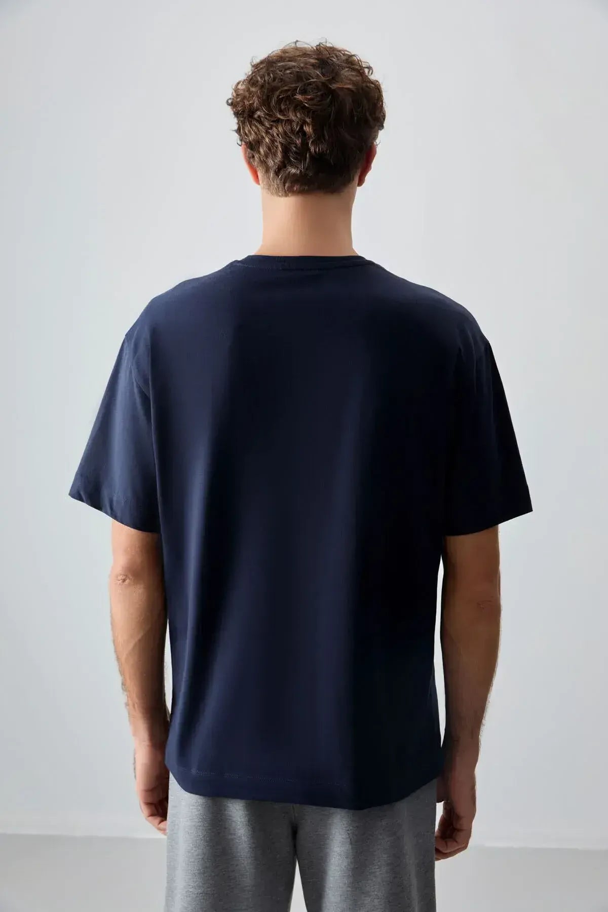 Image of Lacivert %100 Pamuk Kalın Yumuşak Dokulu Oversize Fit Basic Erkek T-Shirt - 88353