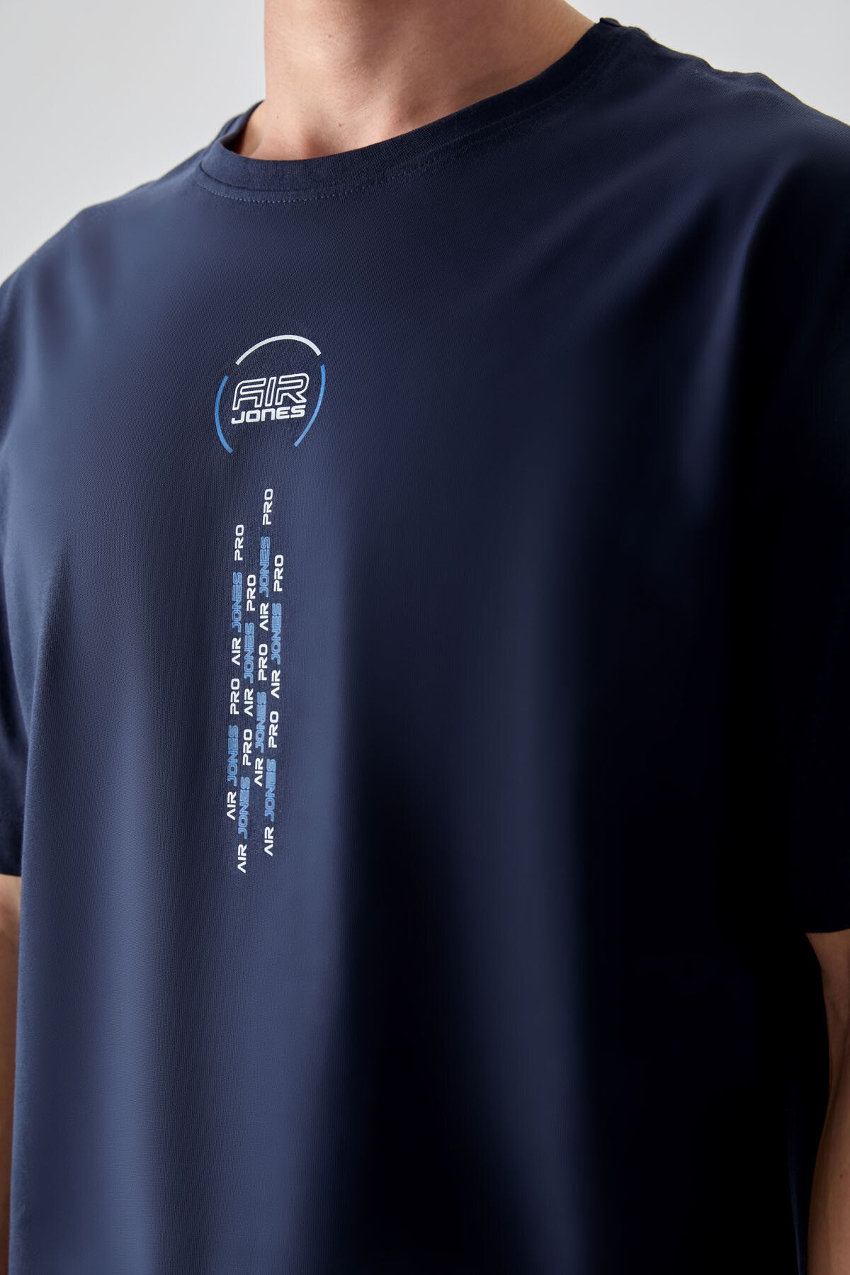 Image of Lacivert %100 Pamuk Kalın Yumuşak Dokulu Oversize Fit Baskılı Erkek T-Shirt - 88355