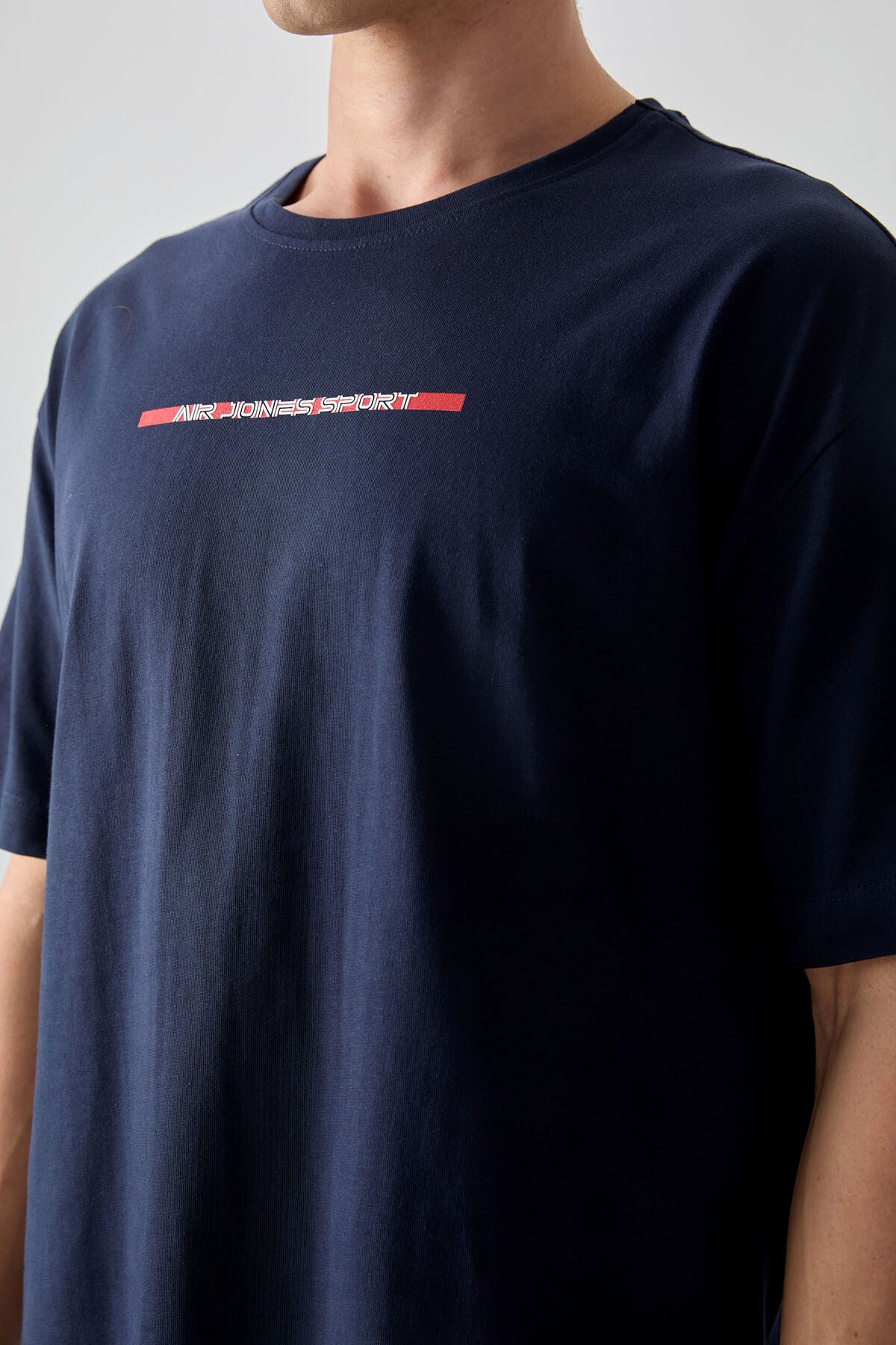 Image of Tricou bărbătesc bleumarin, 100% bumbac, gros, texturat, supradimensionat, imprimat - 88358