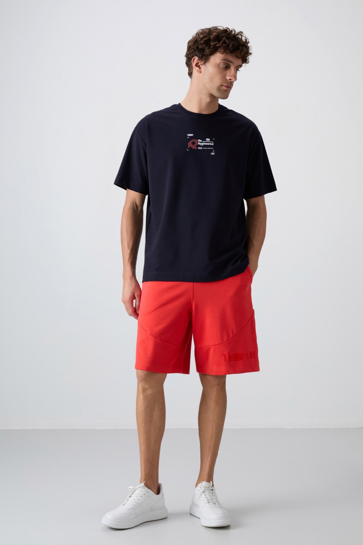Image of Lacivert Pamuklu Kalın Yumuşak Dokulu Oversize Fit Baskılı Erkek T-Shirt - 88350
