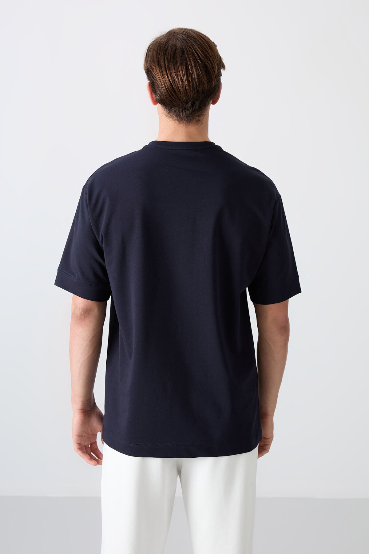 Image of Lacivert Pamuklu Kalın Yumuşak Dokulu Oversize Fit Basic Erkek T-Shirt - 88349