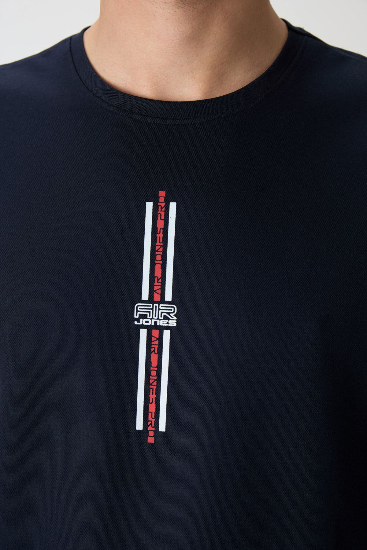 Image of Lacivert Pamuklu Kalın Yüzeyi Dokulu Oversize Fit  Baskılı Erkek T-Shirt - 88366