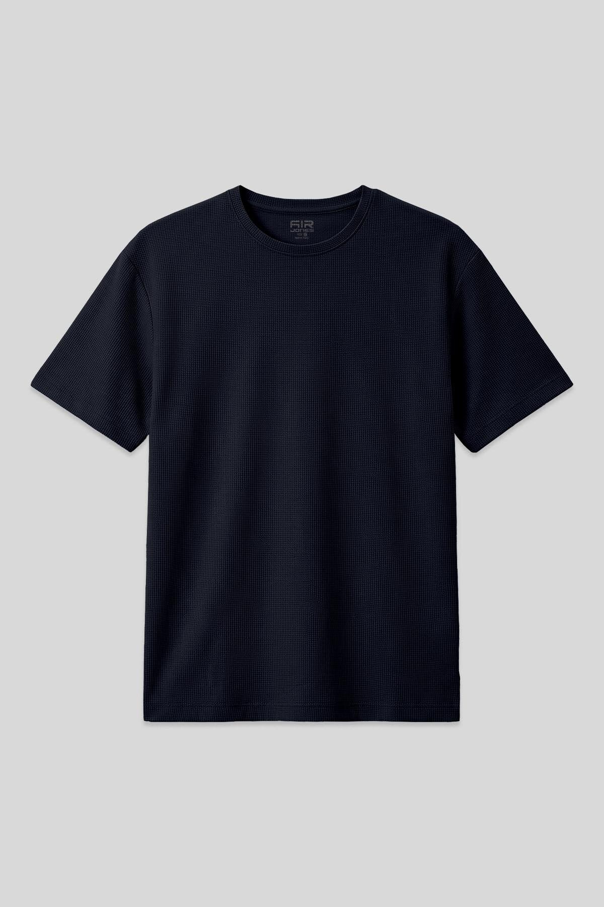 Image of Lacivert Waffle İnterlok Yüzeyi Dokulu Oversize Fit Basic Erkek T-Shirt - 88379