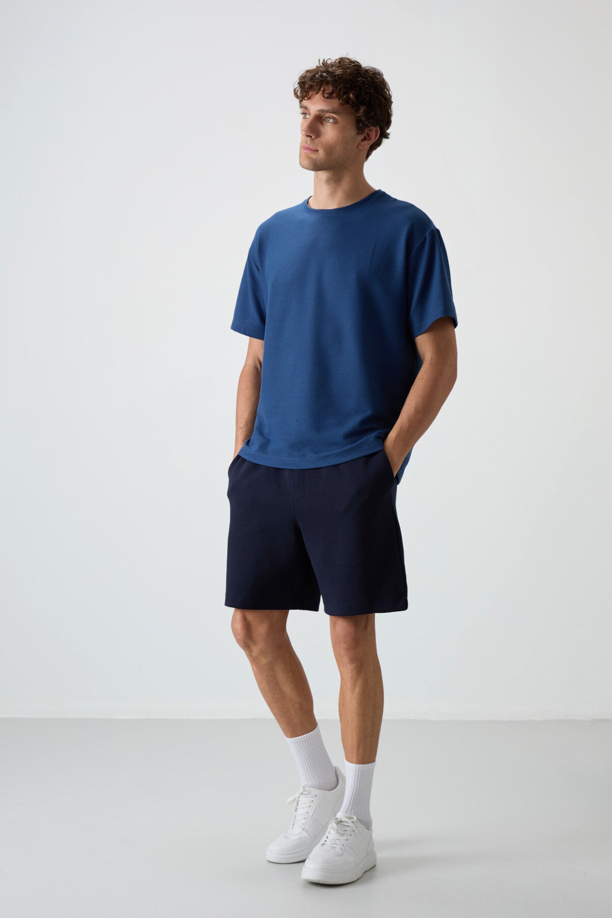 Image of Parlament Waffle İnterlok Yüzeyi Dokulu Oversize Fit Basic Erkek T-Shirt - 88379