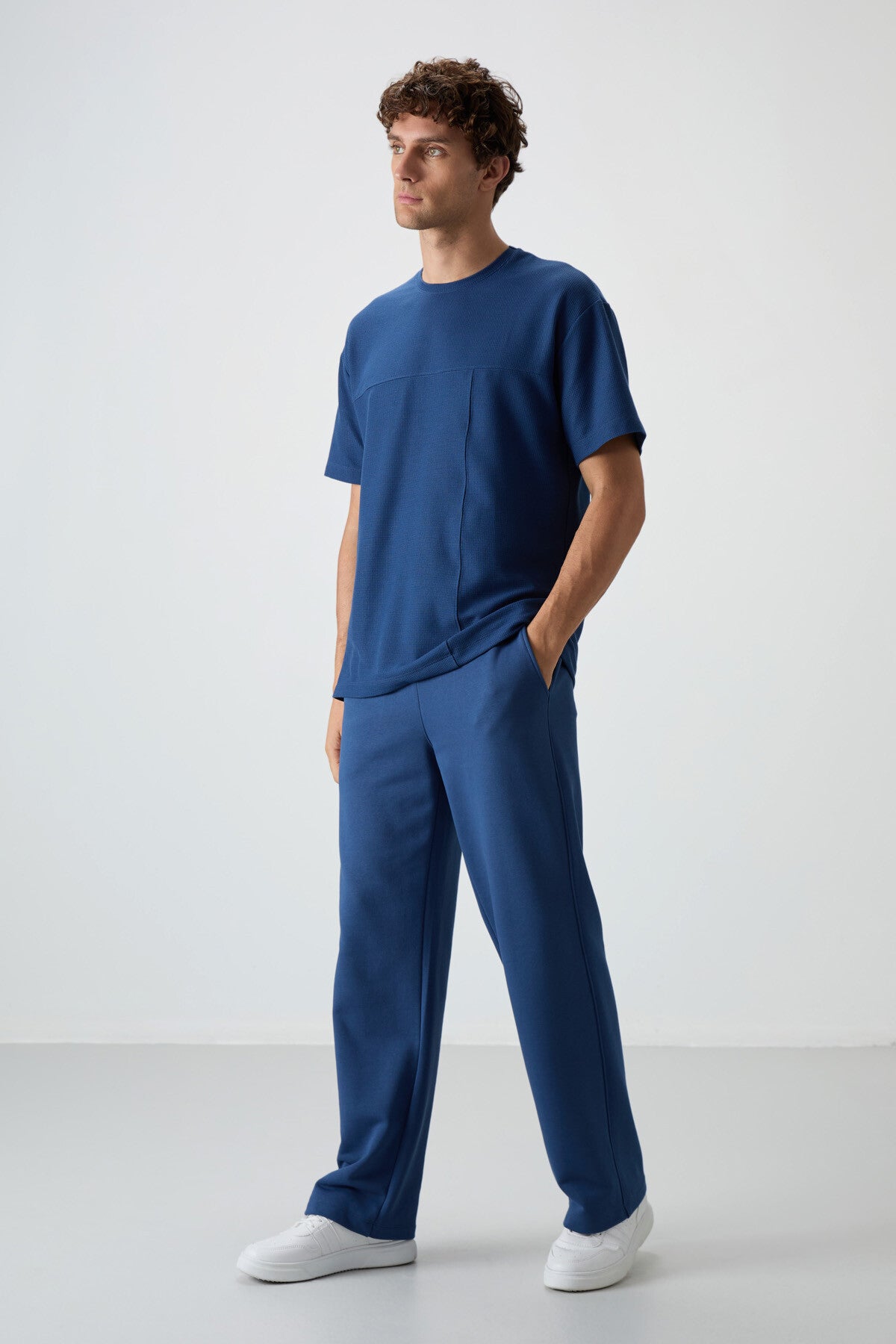 Image of Parlament Waffle İnterlok Yüzeyi Dokulu Oversize Fit Basic Erkek T-Shirt - 88380