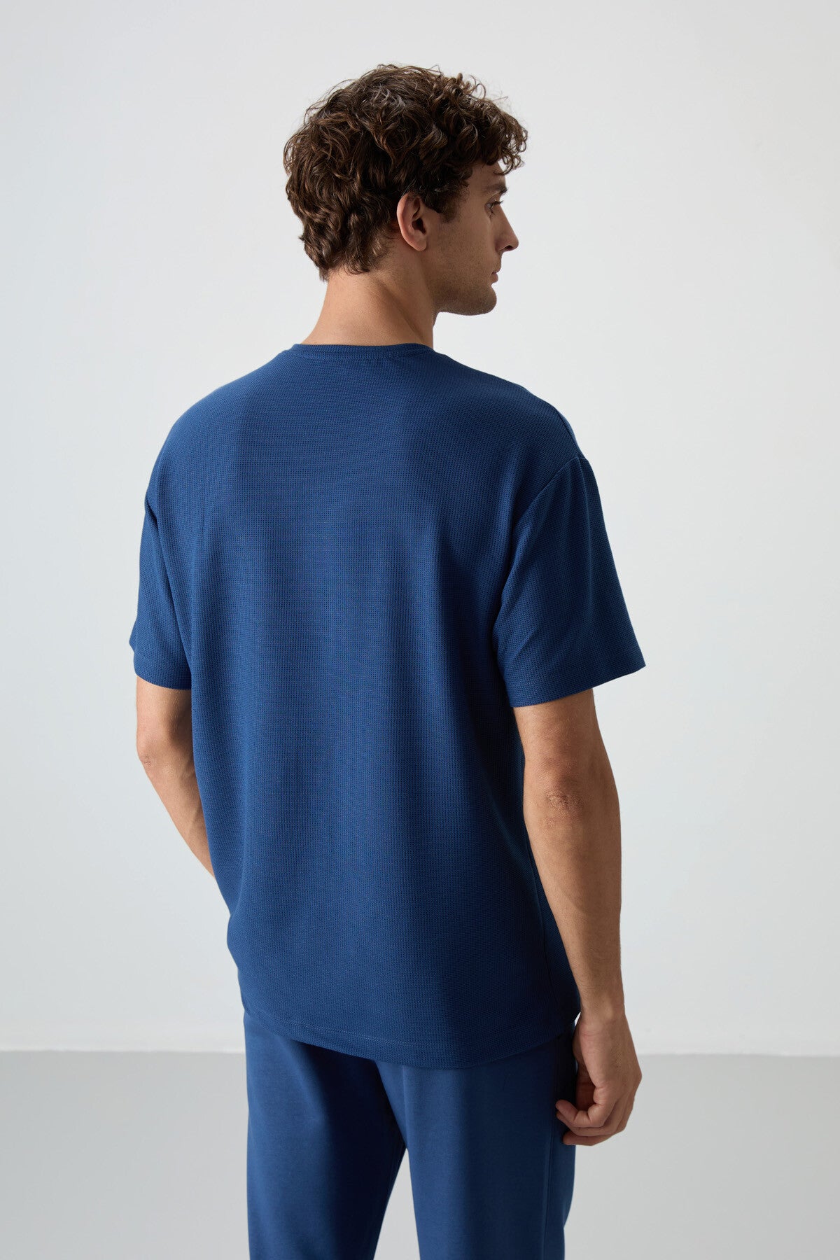 Image of Parlament Waffle İnterlok Yüzeyi Dokulu Oversize Fit Basic Erkek T-Shirt - 88380