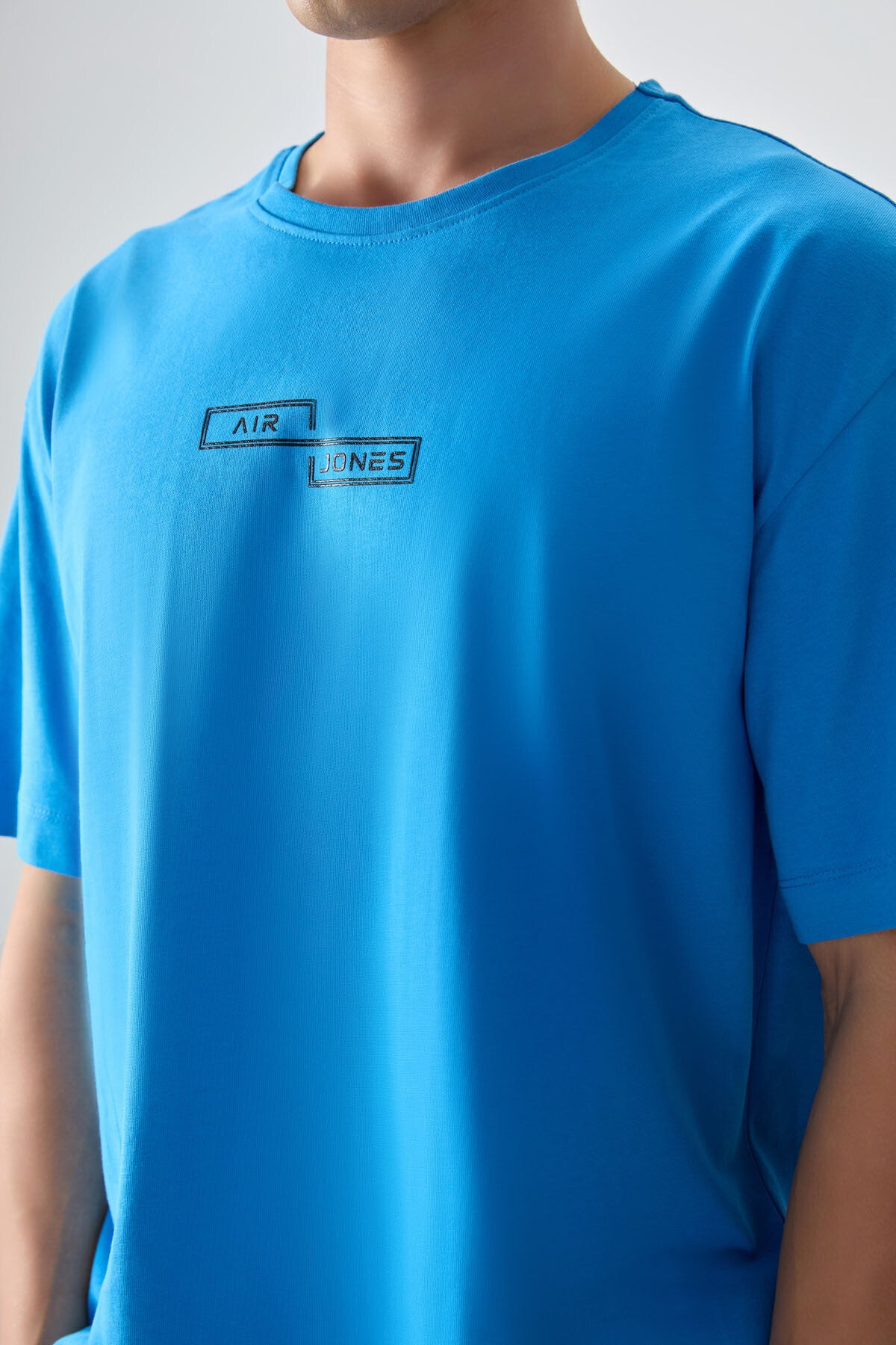 Image of Petrol Mavi %100 Pamuk Kalın Yumuşak Dokulu Oversize Fit Baskılı Erkek T-Shirt - 88361