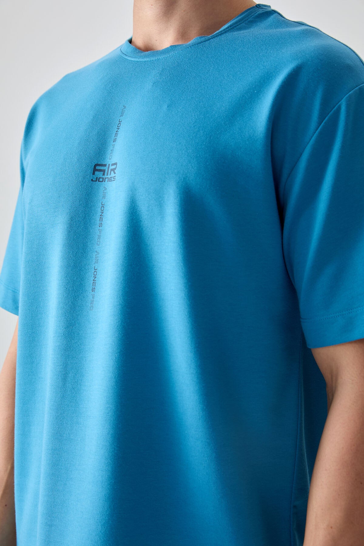 Image of Petrol Mavi Pamuklu Kalın Yumuşak Dokulu Oversize Fit Baskılı Erkek T-Shirt - 88373