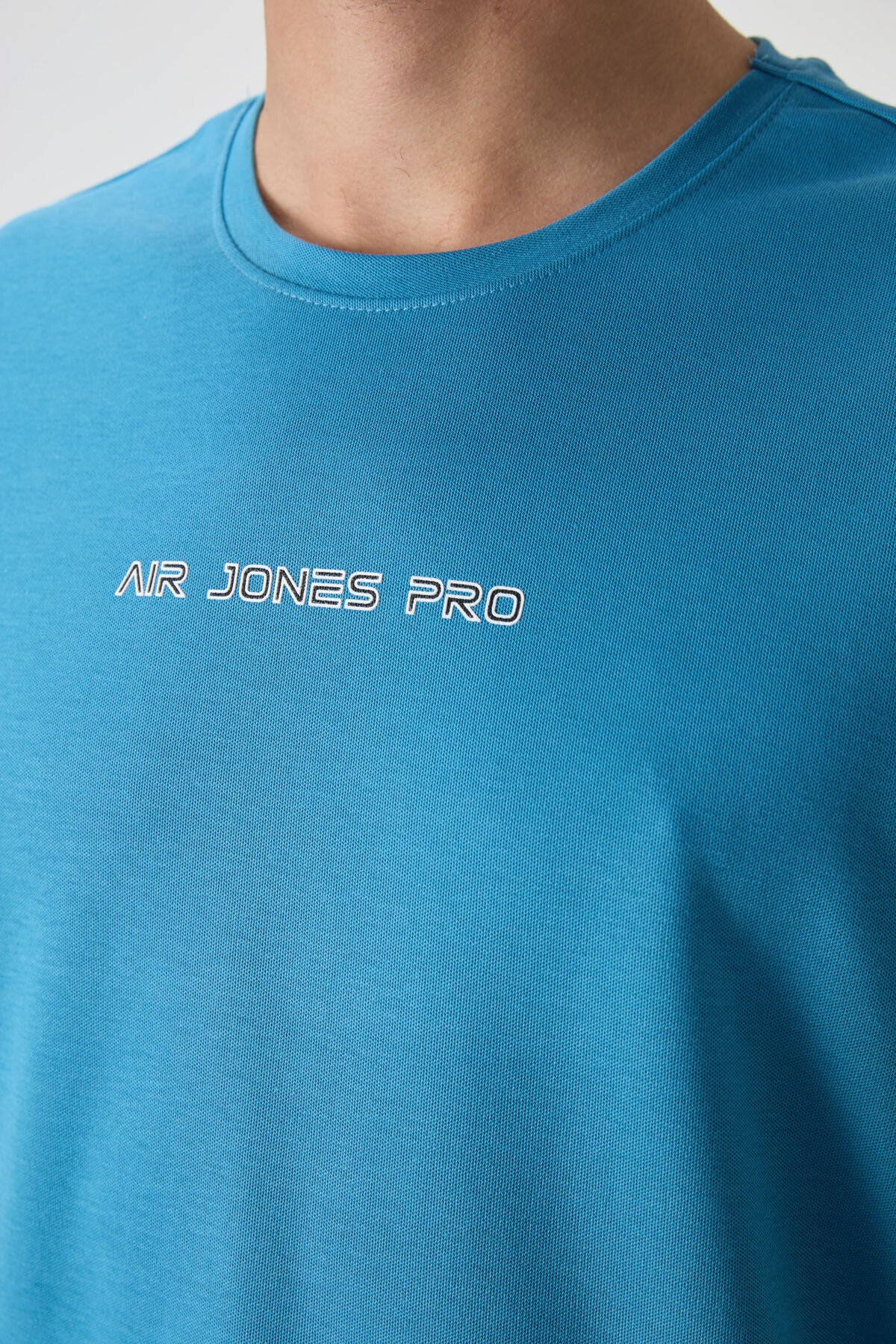 Image of Petrol Mavi Pamuklu Kalın Yüzeyi Dokulu Oversize Fit  Baskılı Erkek T-Shirt - 88364