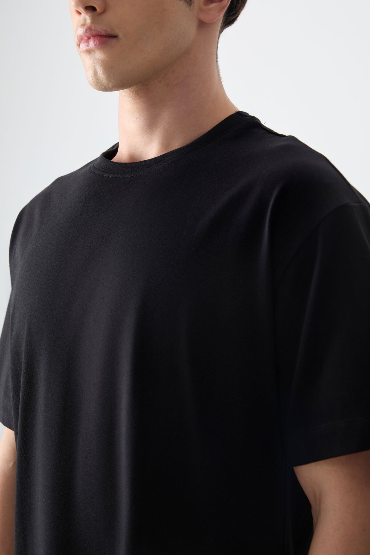 Image of Siyah %100 Pamuk Kalın Yumuşak Dokulu Oversize Fit Basic Erkek T-Shirt - 88353
