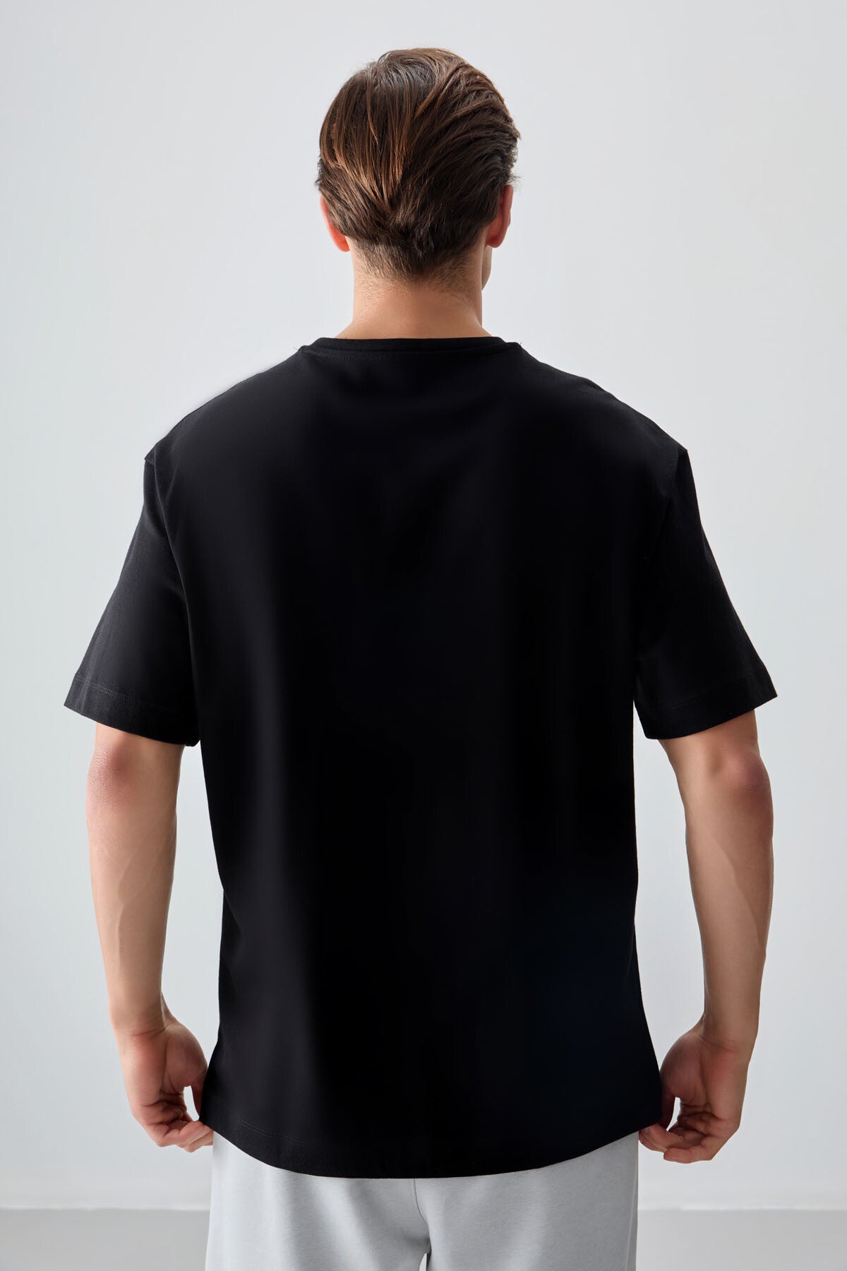Image of Siyah %100 Pamuk Kalın Yumuşak Dokulu Oversize Fit Baskılı Erkek T-Shirt - 88355