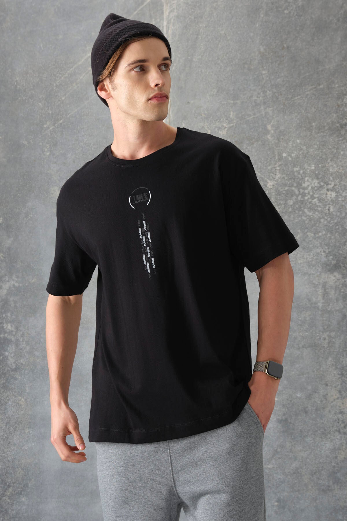 Image of Siyah %100 Pamuk Kalın Yumuşak Dokulu Oversize Fit Baskılı Erkek T-Shirt - 88355