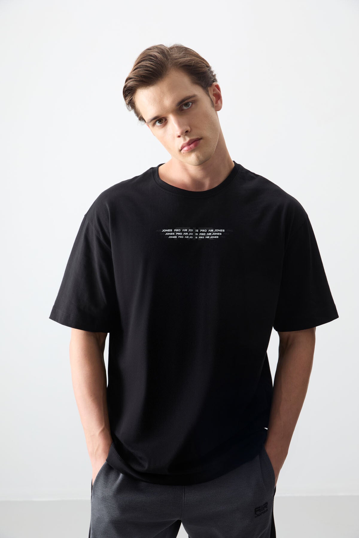 Image of Siyah %100 Pamuk Kalın Yumuşak Dokulu Oversize Fit Baskılı Erkek T-Shirt - 88356