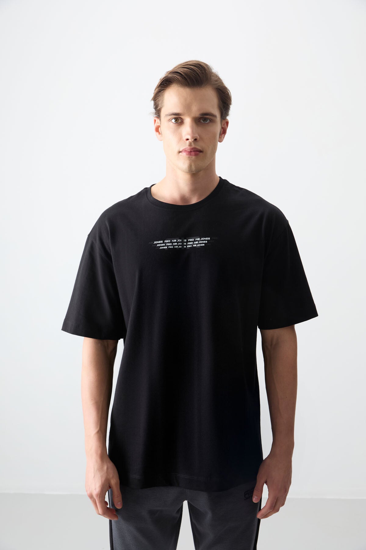 Image of Siyah %100 Pamuk Kalın Yumuşak Dokulu Oversize Fit Baskılı Erkek T-Shirt - 88356
