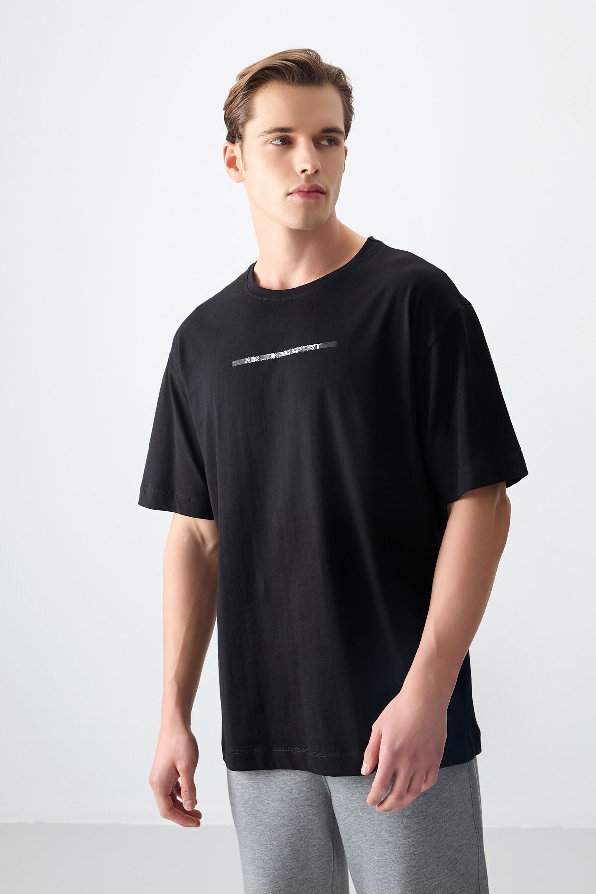 Image of Siyah %100 Pamuk Kalın Yumuşak Dokulu Oversize Fit Baskılı Erkek T-Shirt - 88358