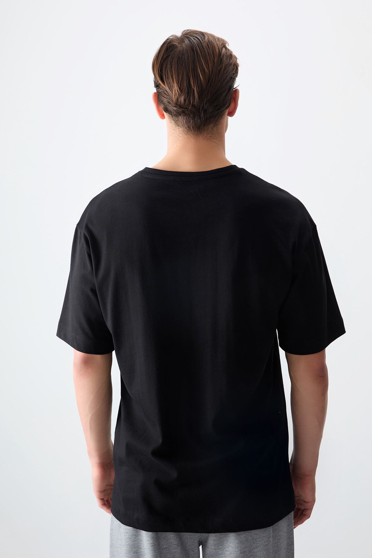 Image of Siyah %100 Pamuk Kalın Yumuşak Dokulu Oversize Fit Baskılı Erkek T-Shirt - 88358