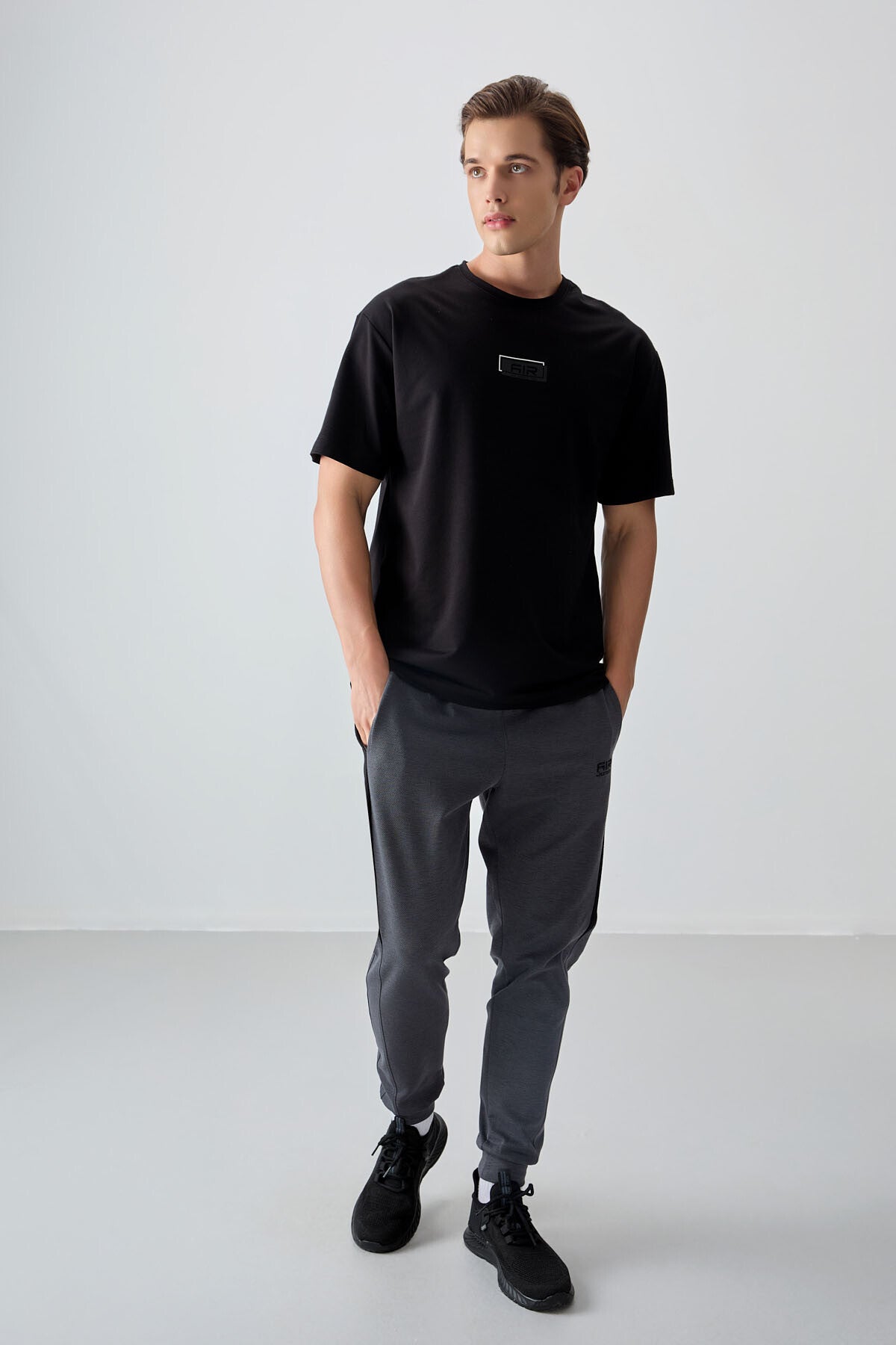 Image of Siyah Pamuklu Kalın Yumuşak Dokulu Oversize Fit Baskılı Erkek T-Shirt - 88376