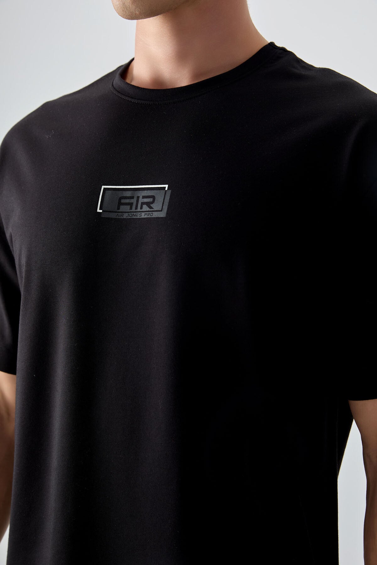 Image of Siyah Pamuklu Kalın Yumuşak Dokulu Oversize Fit Baskılı Erkek T-Shirt - 88376