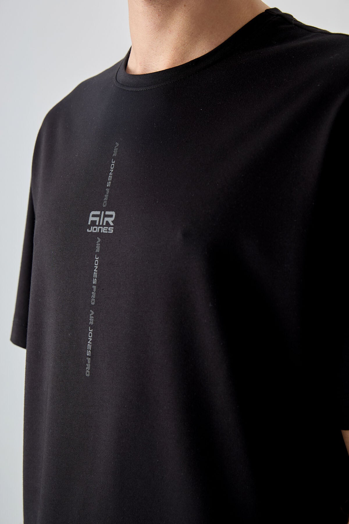 Image of Siyah Pamuklu Kalın Yumuşak Dokulu Oversize Fit Baskılı Erkek T-Shirt - 88373
