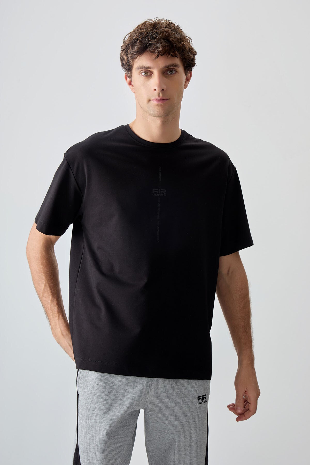 Image of Siyah Pamuklu Kalın Yumuşak Dokulu Oversize Fit Baskılı Erkek T-Shirt - 88373
