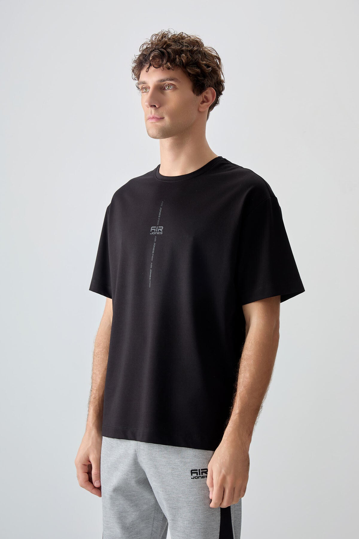 Image of Siyah Pamuklu Kalın Yumuşak Dokulu Oversize Fit Baskılı Erkek T-Shirt - 88373