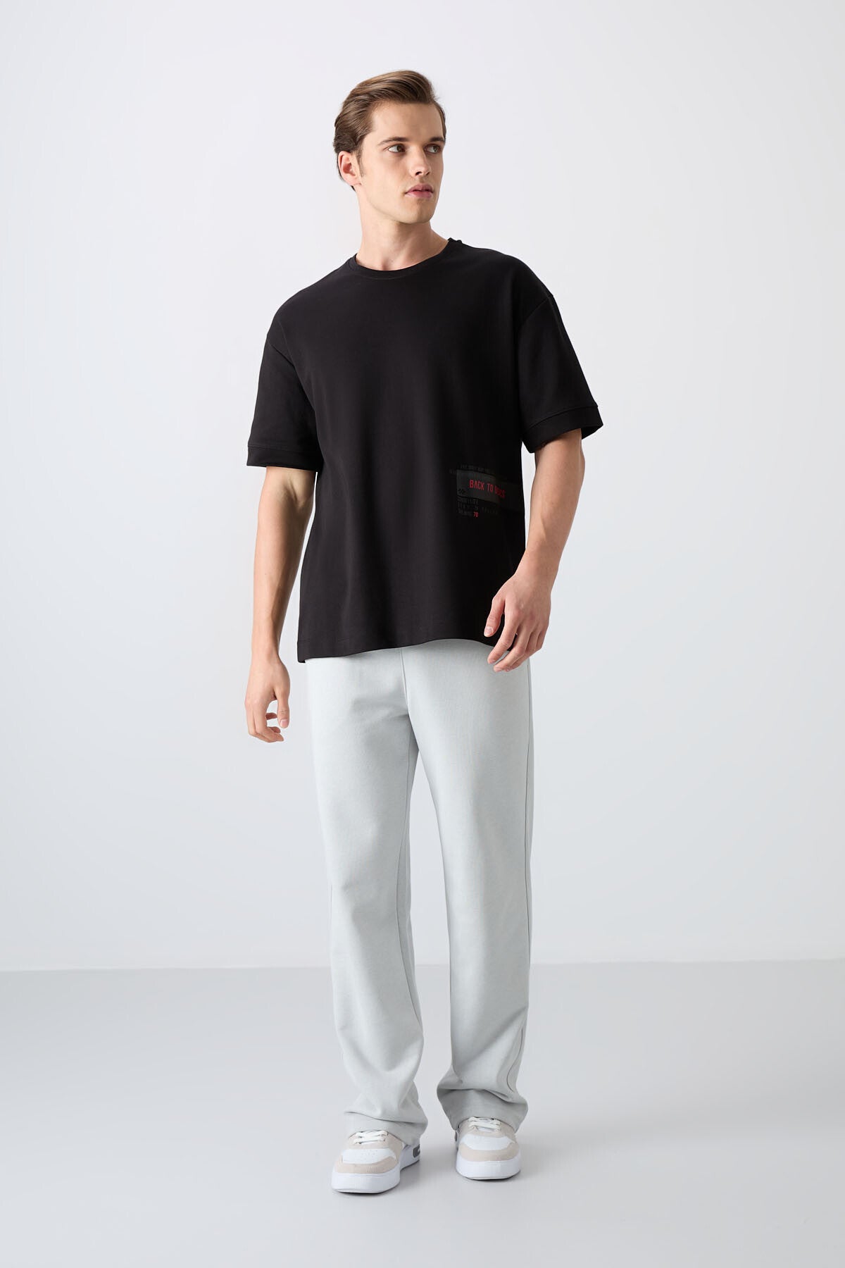 Image of Siyah Pamuklu Kalın Yumuşak Dokulu Oversize Fit Baskılı Erkek T-Shirt - 88322