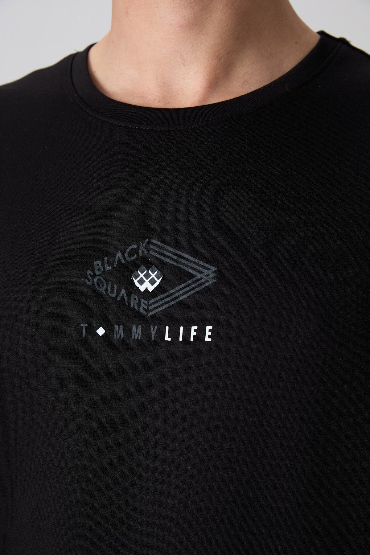 Image of Siyah Pamuklu Kalın Yumuşak Dokulu Oversize Fit Baskılı Erkek T-Shirt - 88325