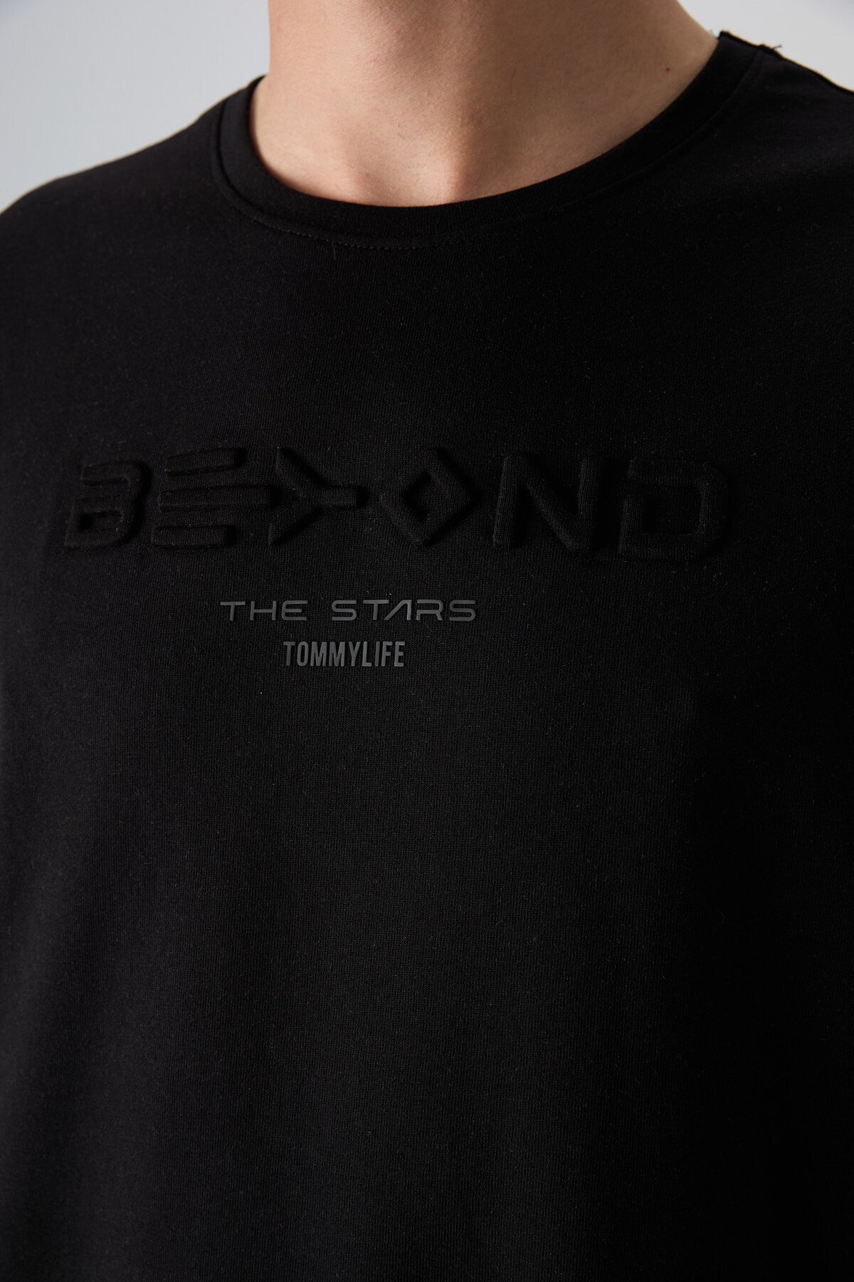 Image of Siyah Pamuklu Kalın Yumuşak Dokulu Oversize Fit Baskılı Erkek T-Shirt - 88328