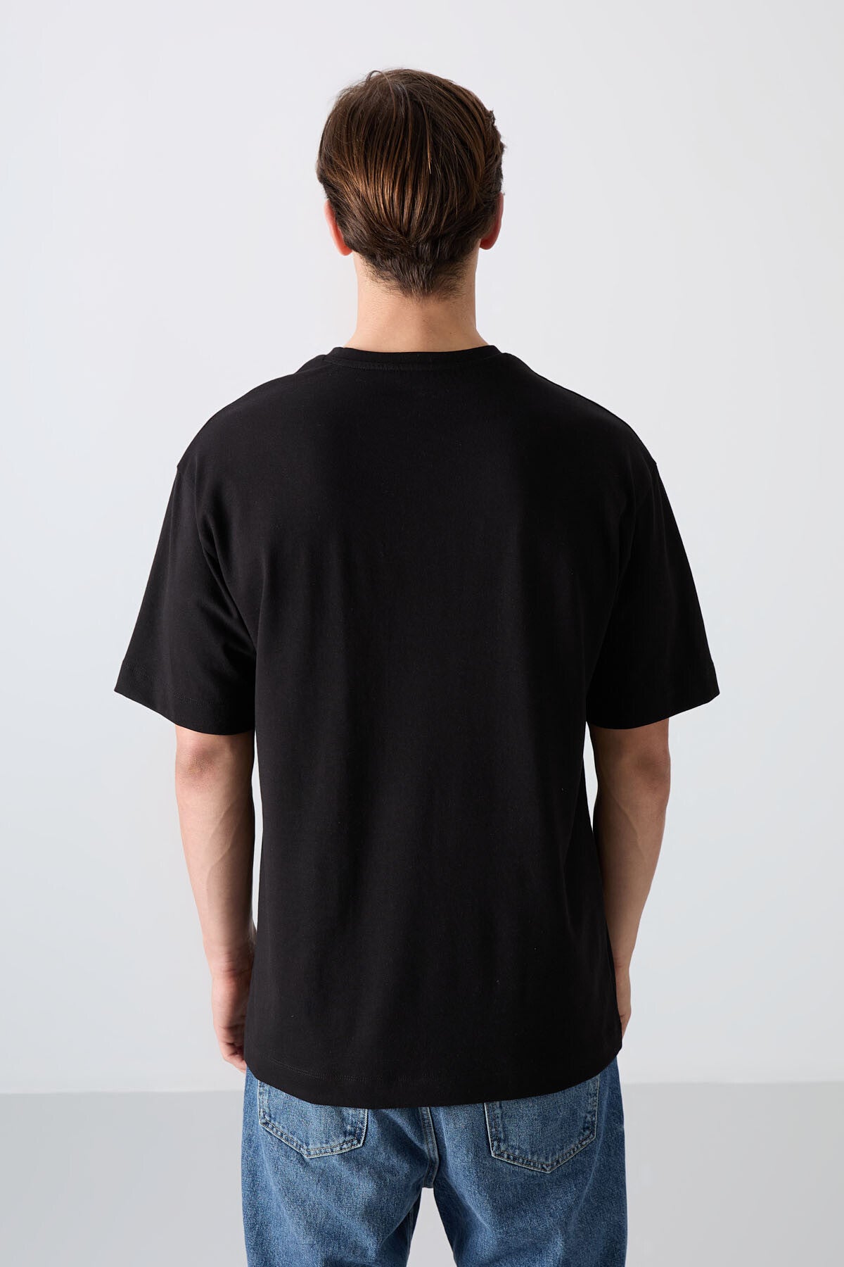 Image of Siyah Pamuklu Kalın Yumuşak Dokulu Oversize Fit Baskılı Erkek T-Shirt - 88331