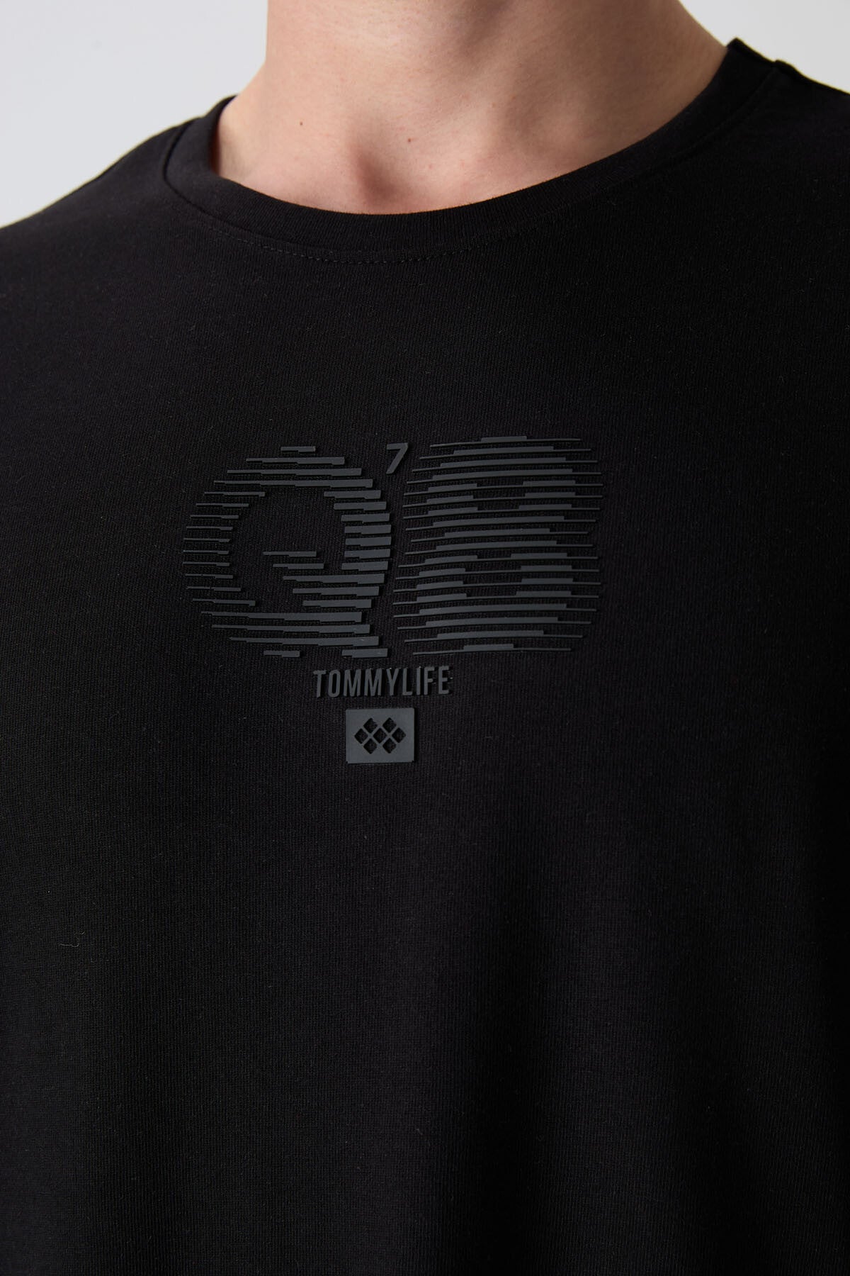 Image of Siyah Pamuklu Kalın Yumuşak Dokulu Oversize Fit Baskılı Erkek T-Shirt - 88333