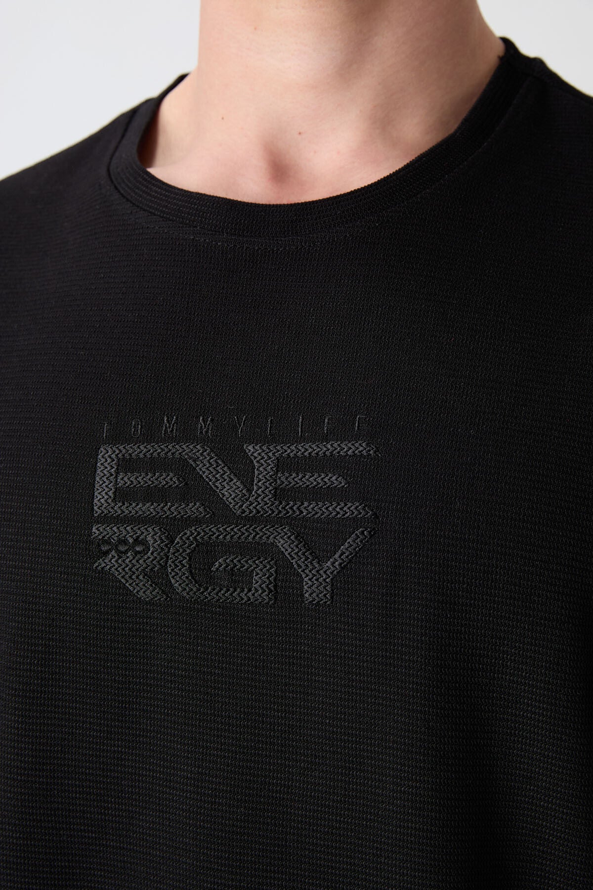 Image of Siyah Pamuklu Kalın Yüzeyi Dokulu Oversize Fit Baskılı Erkek T-Shirt - 88336