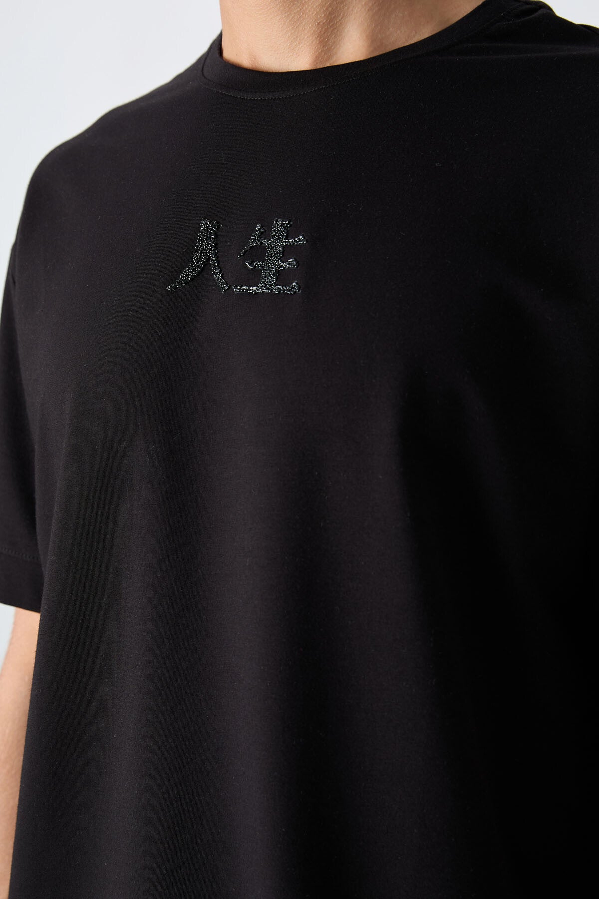 Image of Siyah Pamuklu Kalın Yumuşak Dokulu Oversize Fit Baskılı Erkek T-Shirt - 88342