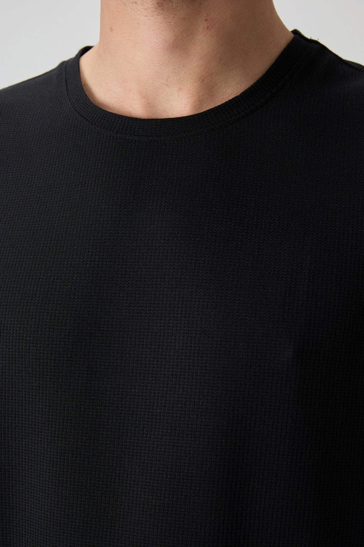 Image of Siyah Waffle İnterlok Yüzeyi Dokulu Oversize Fit Basic Erkek T-Shirt - 88379