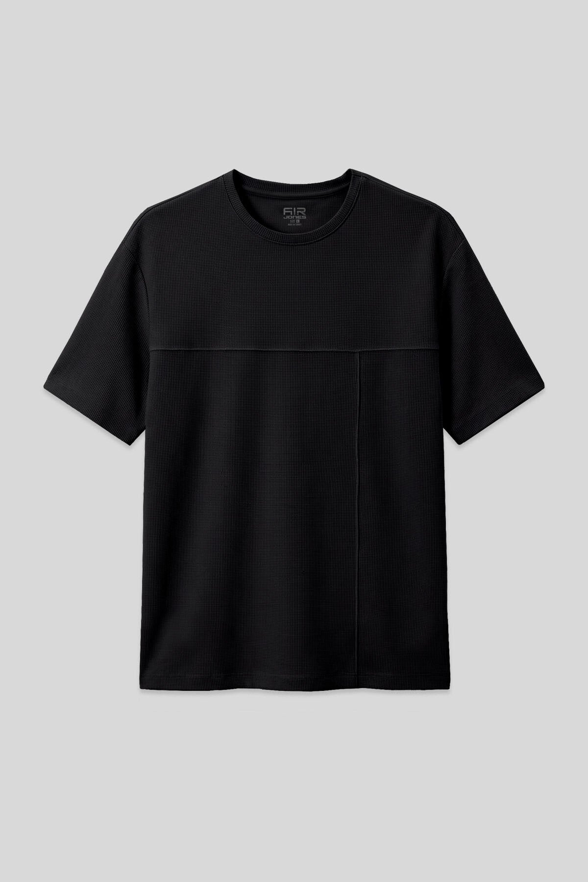 Image of Siyah Waffle İnterlok Yüzeyi Dokulu Oversize Fit Basic Erkek T-Shirt - 88380